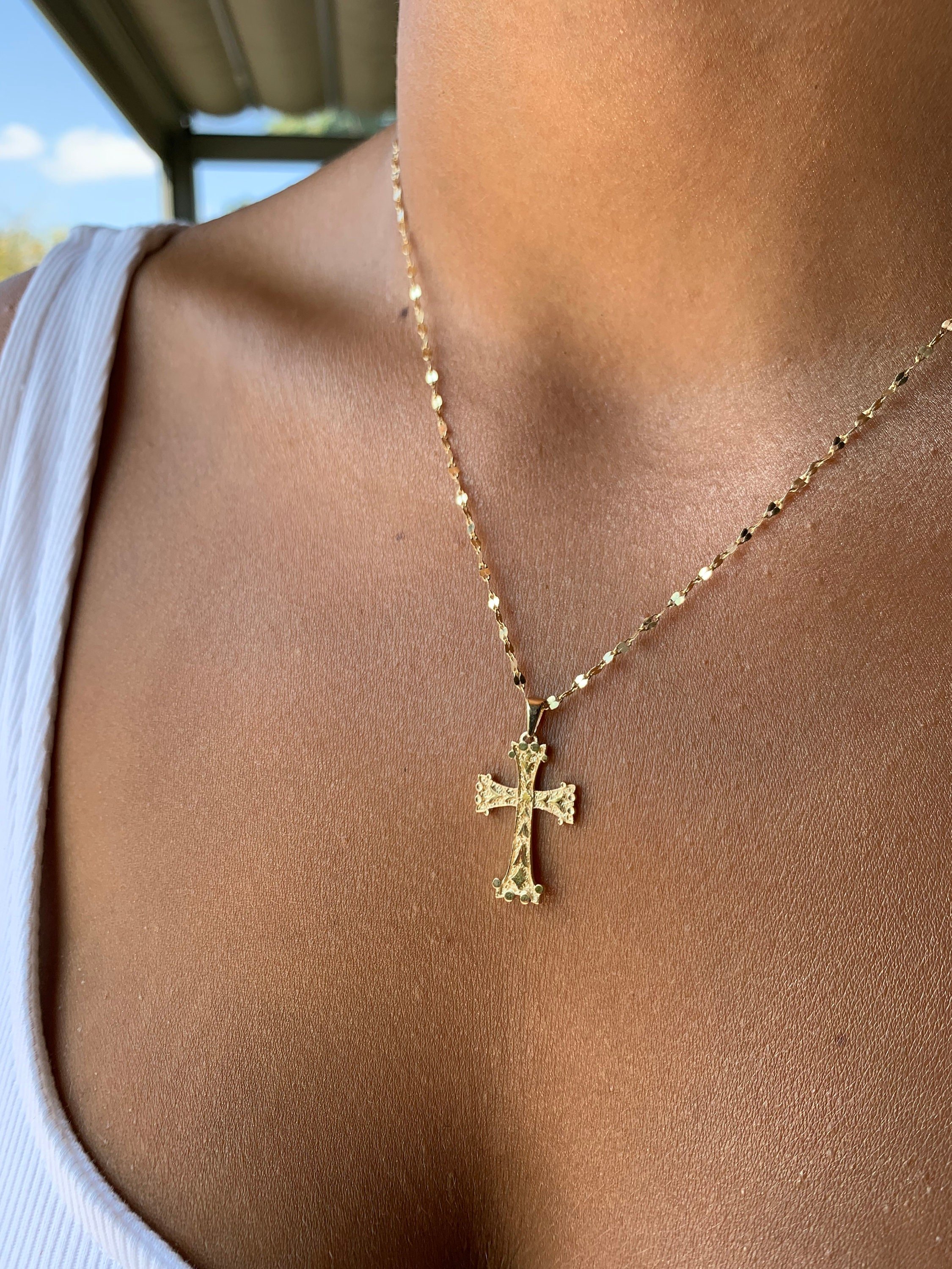 Gold Cross Necklace | Personalized Initial | 14K Gold Religious Handmade Charm Necklace | Crucifix Pendant | Dainty Cross Minimal Jewelry