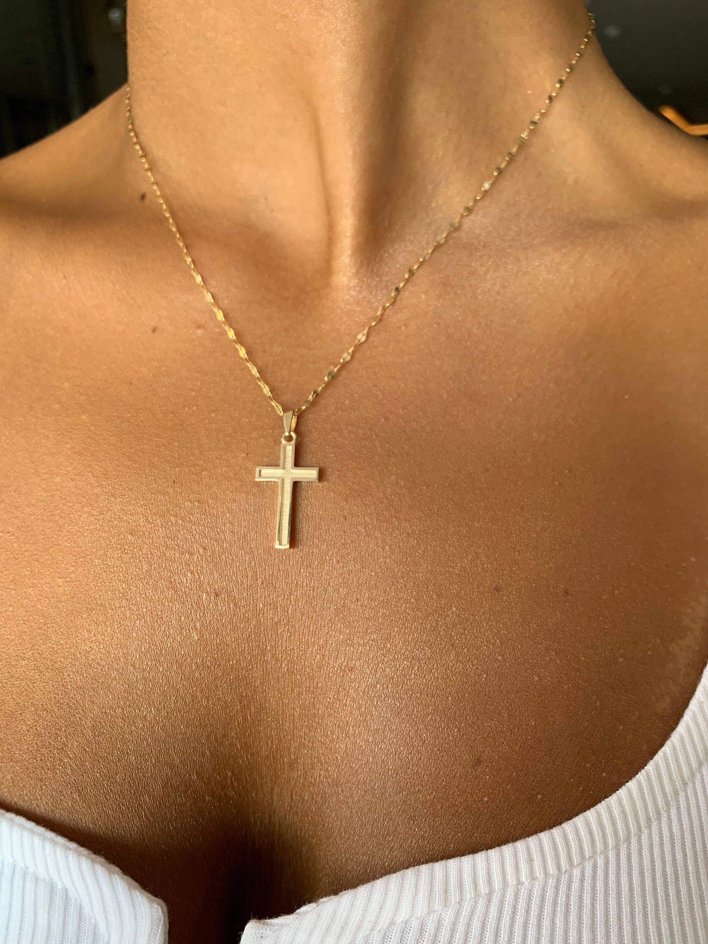 Diamond Cross Necklace | 14k Solid Gold Cross Pendant | Religious Handmade Minimal Women Best Cross Necklace | Best Baptism Christian Gift