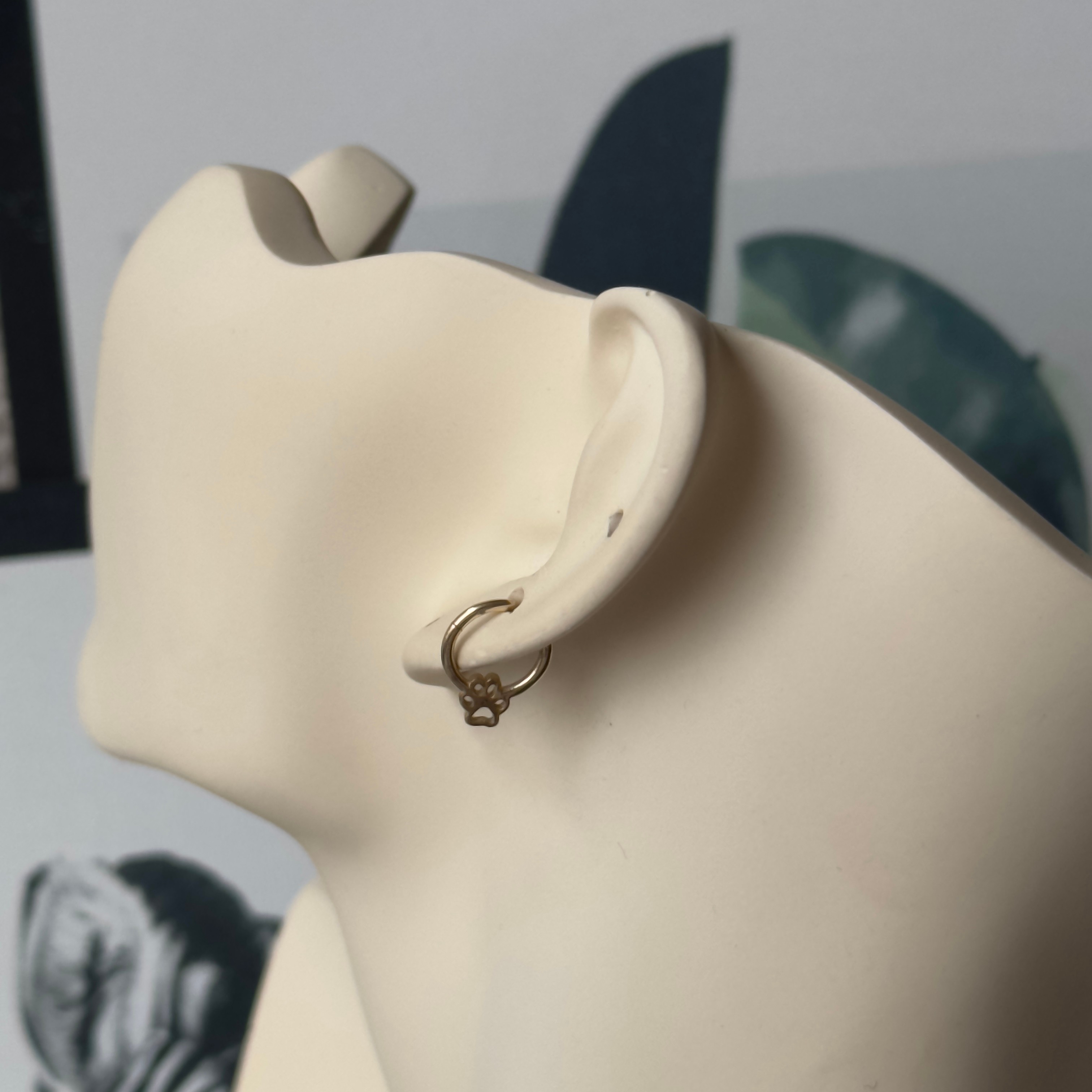 14K Gold Paw Hoop Helix and Noise Piercing