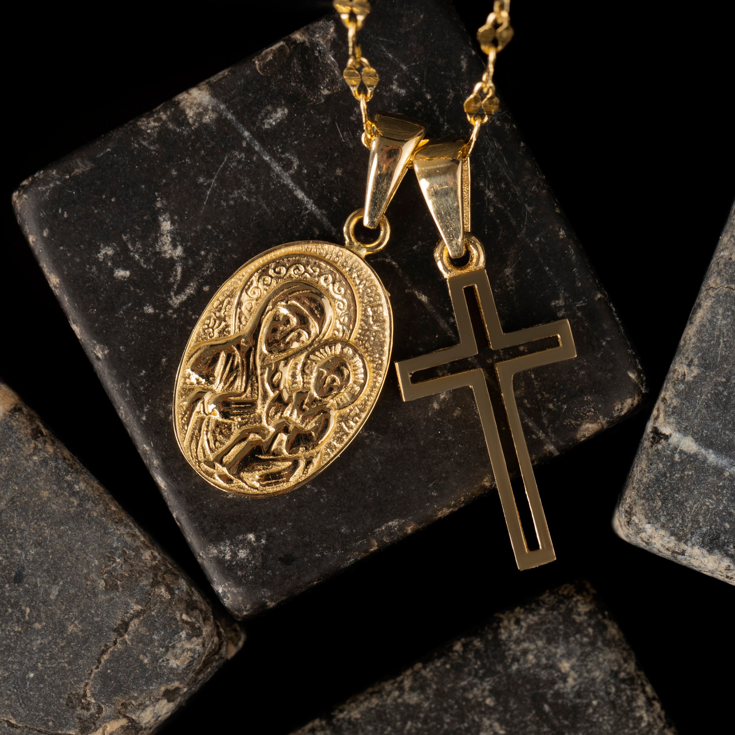 14K Solid Gold Cross Necklace | Religious Medallion Saint Charm Necklace | Crucifix Jesus Dainty Pendant Necklace | Best Coin Cross Jewelry