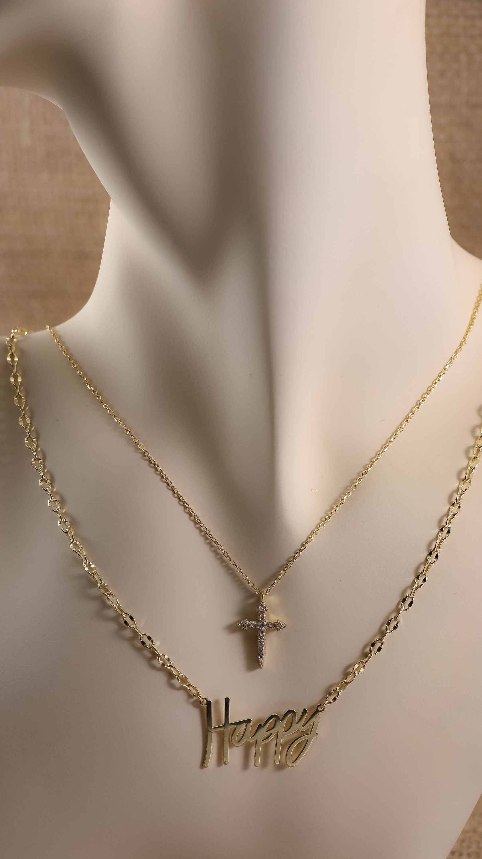 14K GOLD Plate CROSS Necklace | Sterling Silver Cross Pendant Necklace for Mother Day Gift