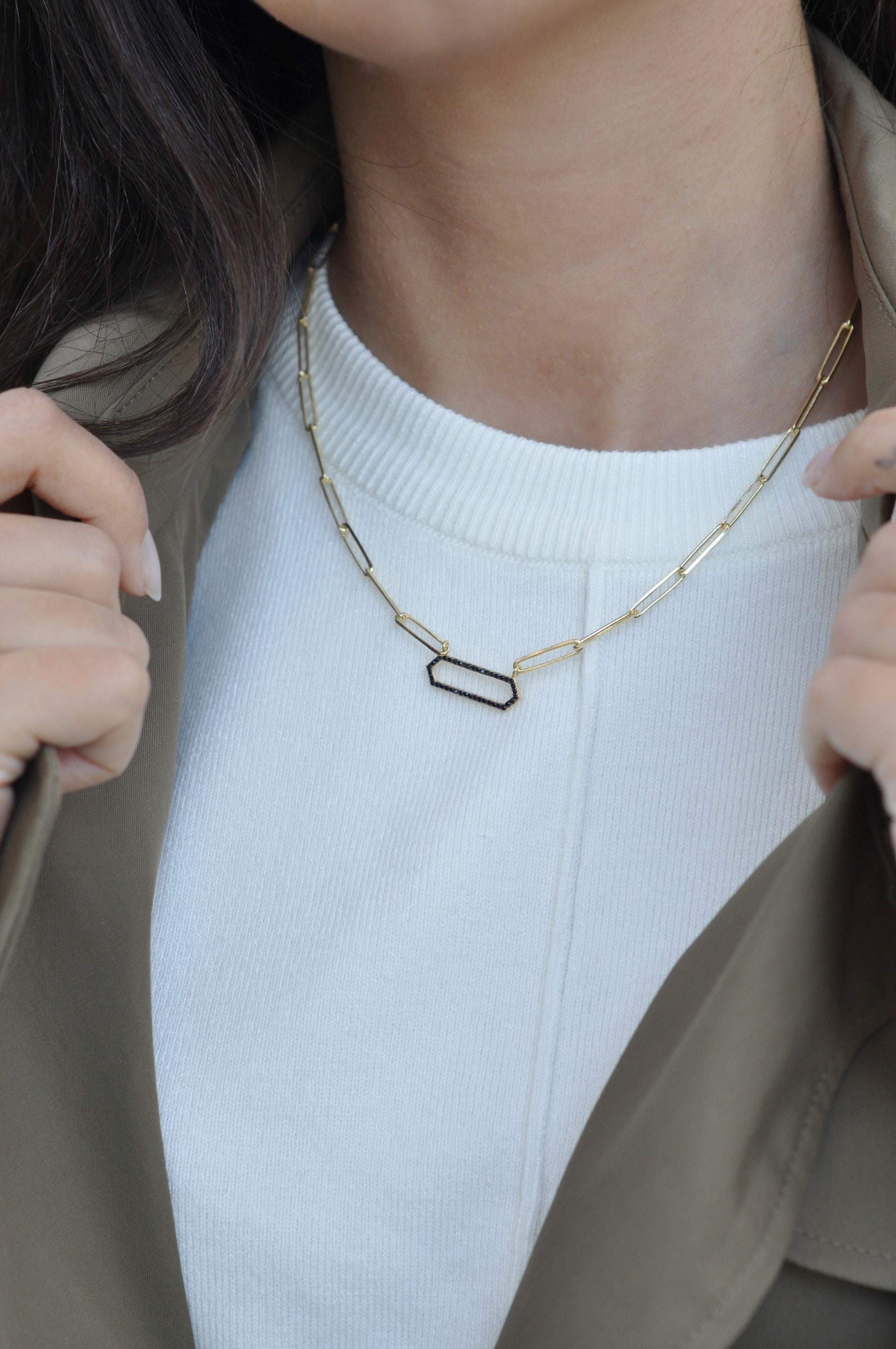 GOLD Plate PAPER CLIP Chain | Paper Clip Necklace | Carabiner  Necklace | Pave Necklace | Chain Necklace | Silver PaperClip Necklace | Gift