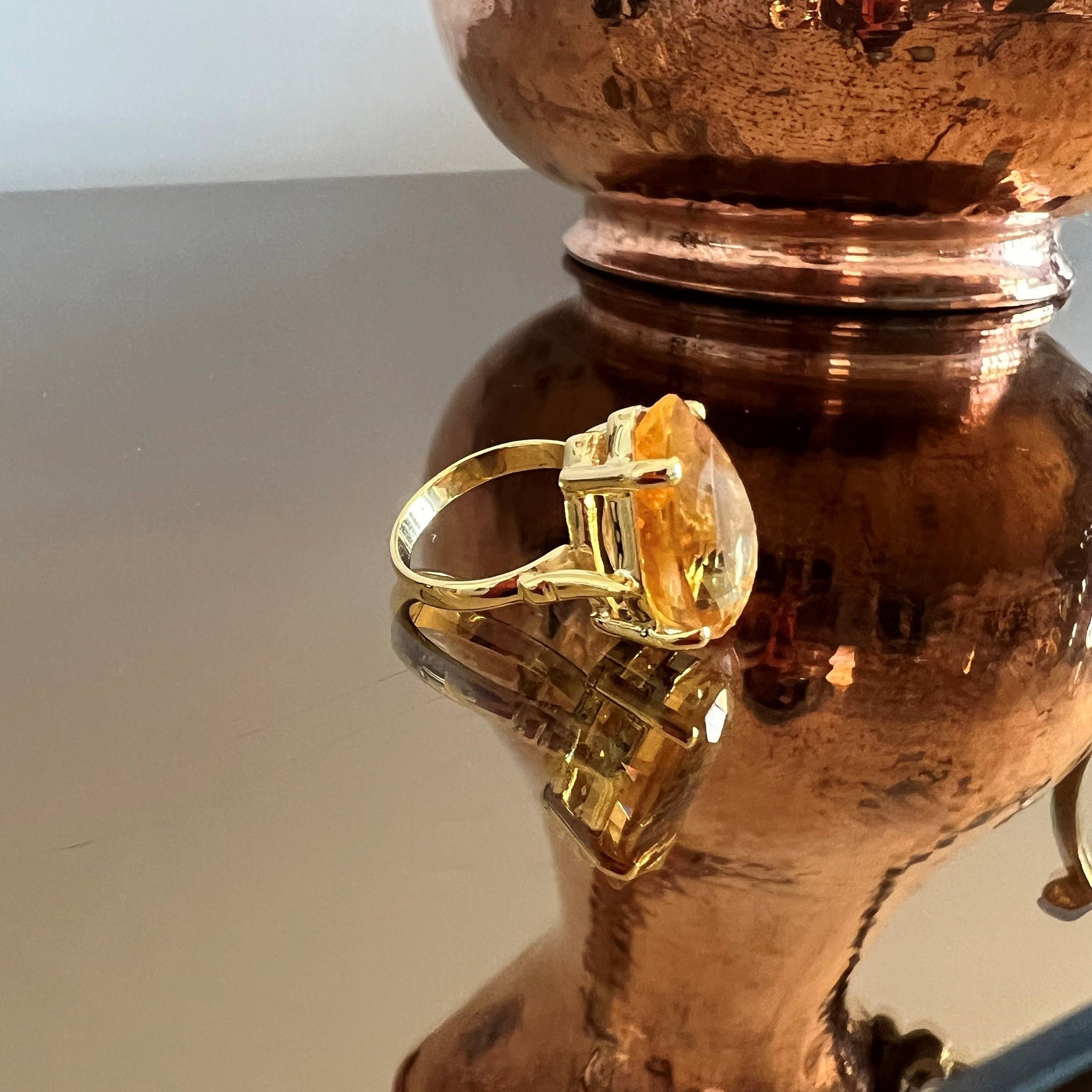 14K Gold Citrine Unique Ring, Personalized gifts Citrine Ring, Yellow Citrine Ring, Bride Gifts, Solid Gold Citrine Ring, Gifts for Her