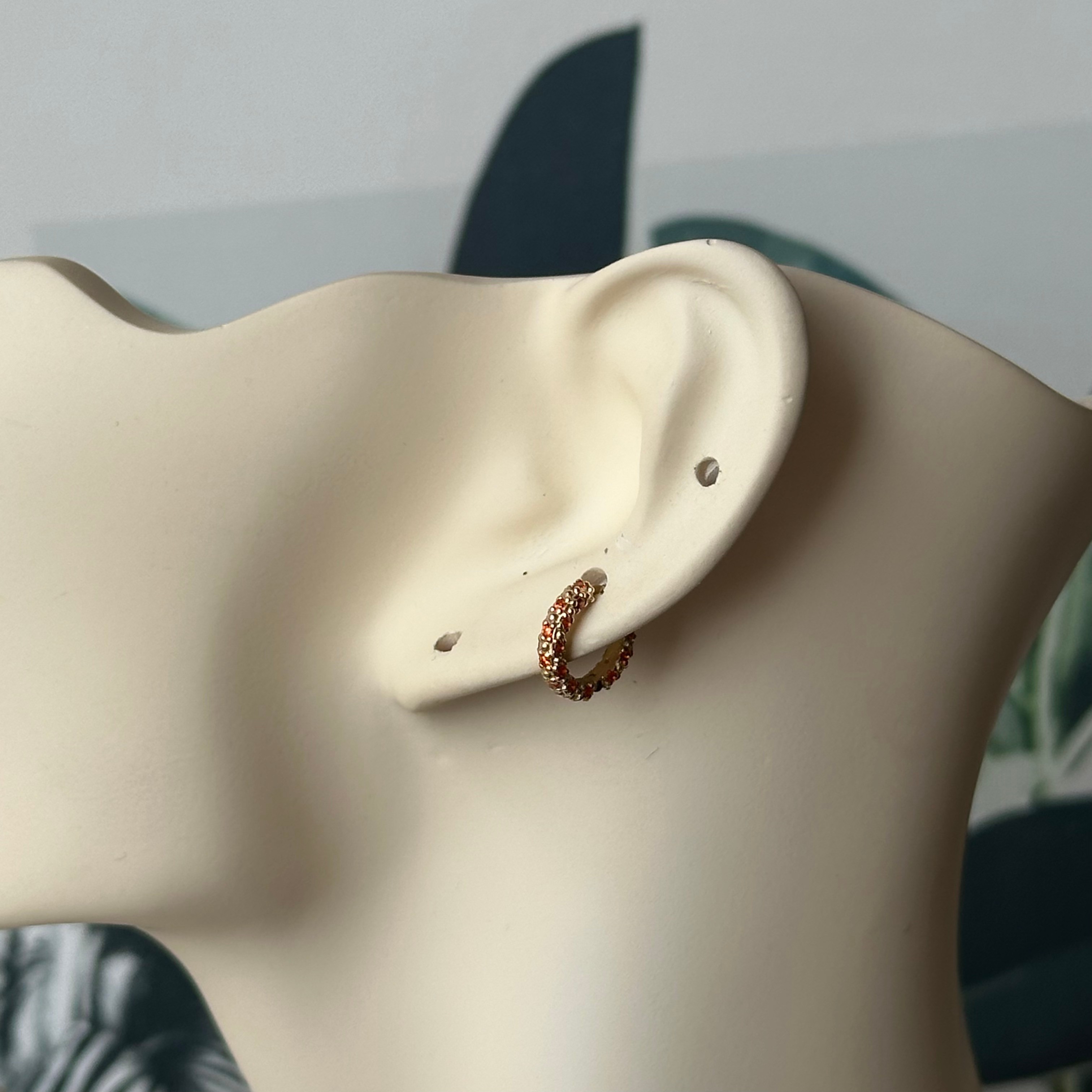 14K Gold Orange Hoop Earring With Stone