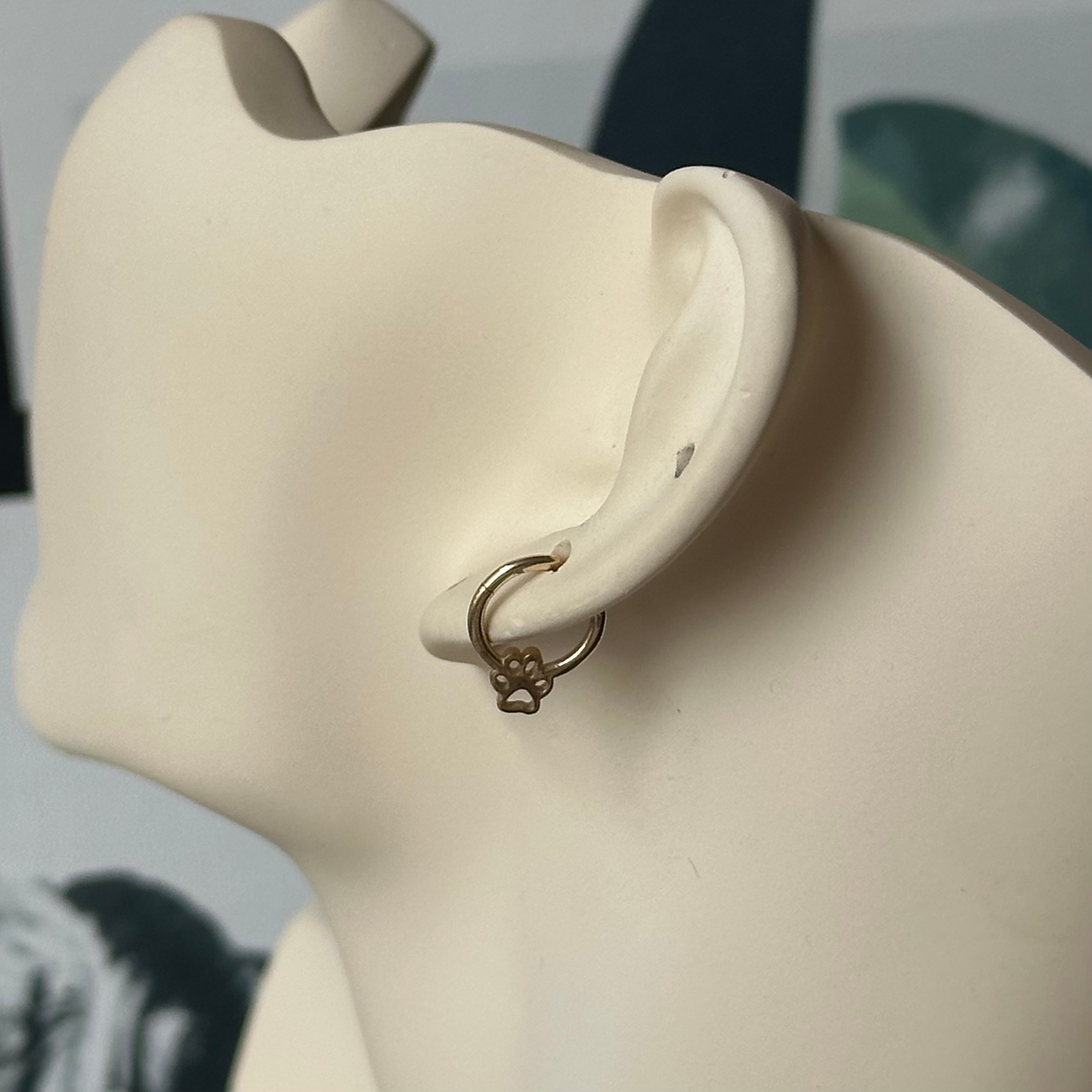 14K Gold Paw Hoop Helix and Noise Piercing
