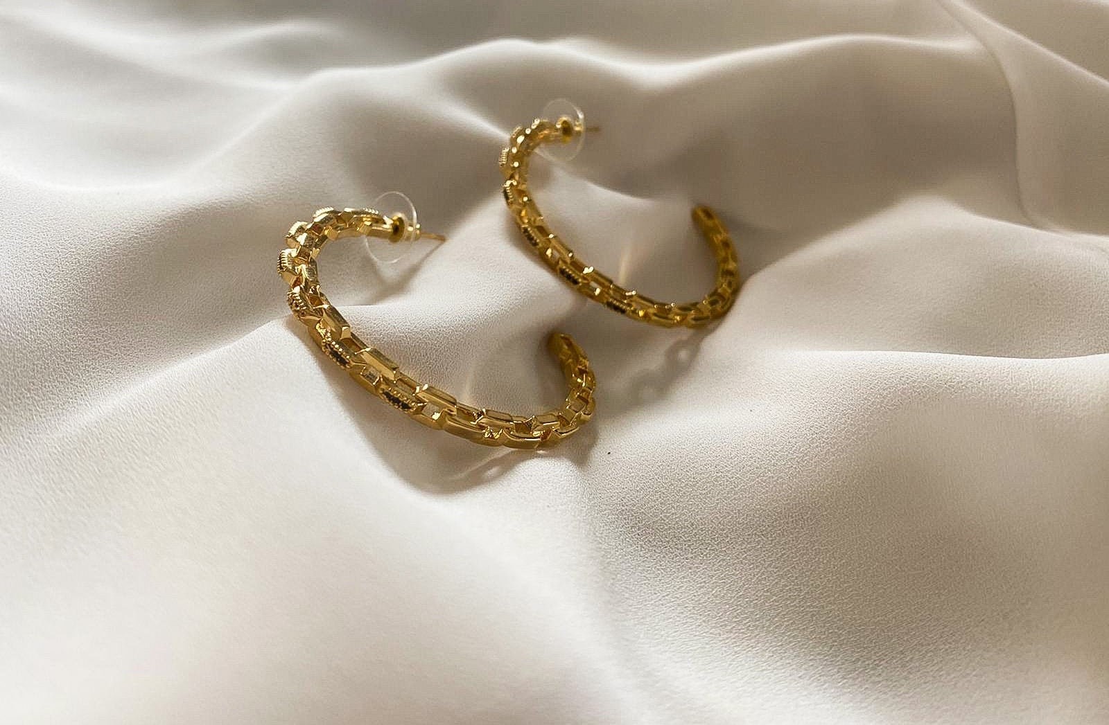 Chain Hoop Earrings, Large Hoop Earring,14K Gold Plated Earrings,Chubby Hoop Earrings