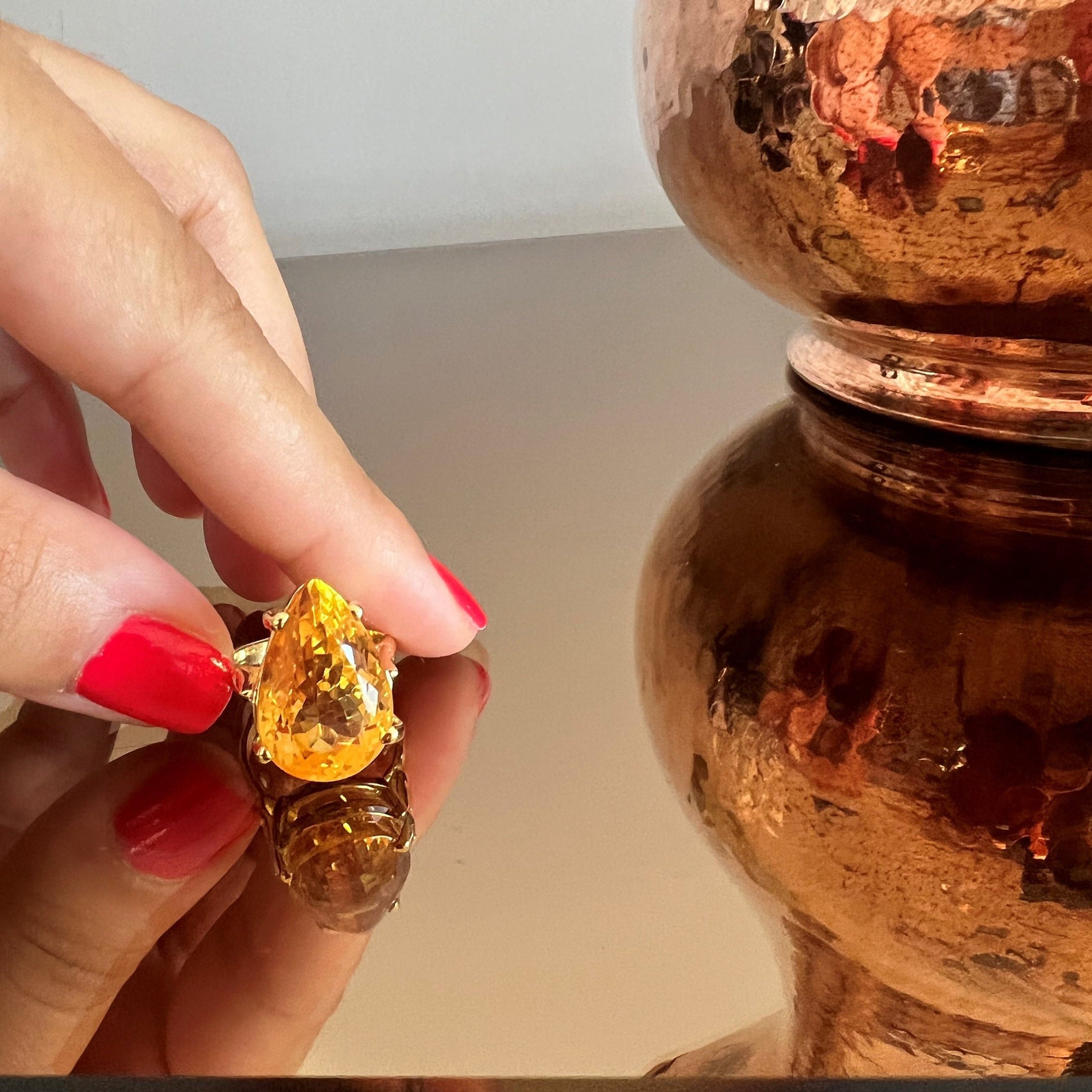 14K Gold Citrine Unique Ring, Personalized gifts Citrine Ring, Yellow Citrine Ring, Bride Gifts, Solid Gold Citrine Ring, Gifts for Her