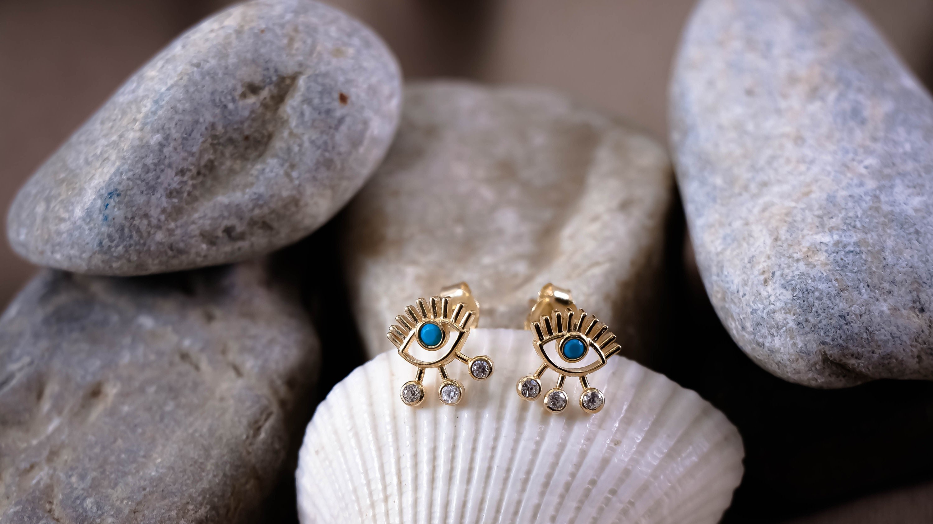 14K GOLD PLATED 925 Sterling SILVER Zirconia Earring | Zirconia Gemstones | Evel Eye Earrings | Gold Plated Jewelery | Charm Good Luck Gift