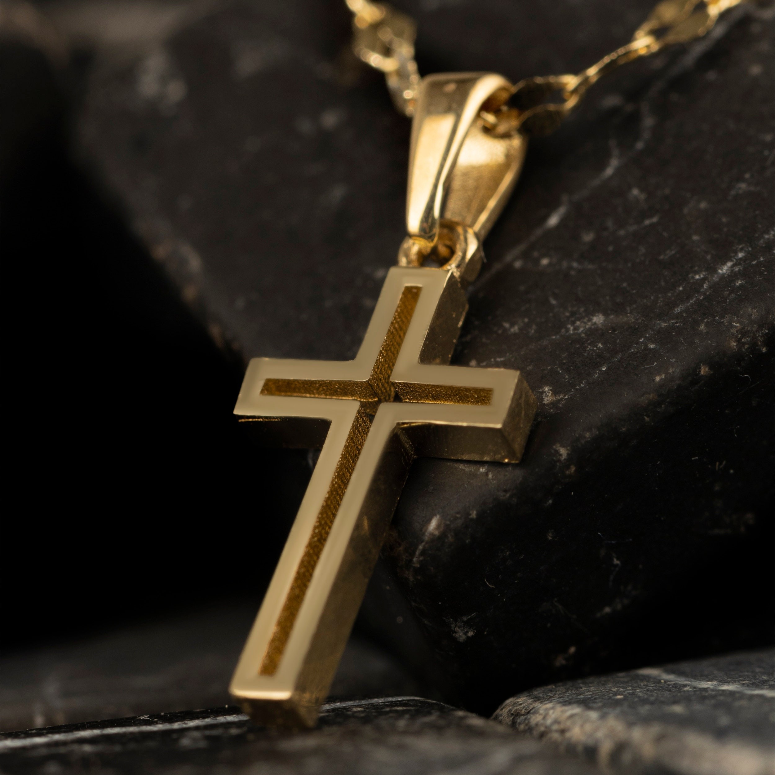 14K Solid Gold Cross Necklace | Handmade Customized Jewelry | Religious Birthday Gift | Dainty Protection Mirror Chain Pendant Necklace |