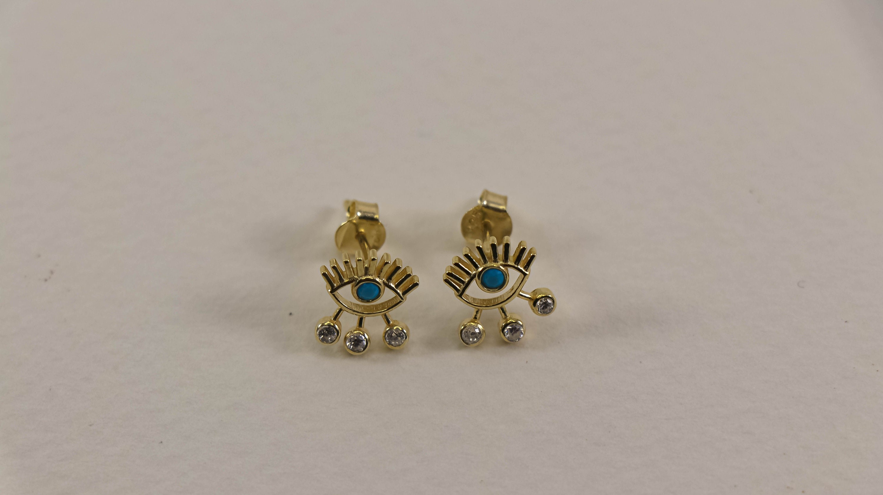 14K GOLD PLATED 925 Sterling SILVER Zirconia Earring | Zirconia Gemstones | Evel Eye Earrings | Gold Plated Jewelery | Charm Good Luck Gift