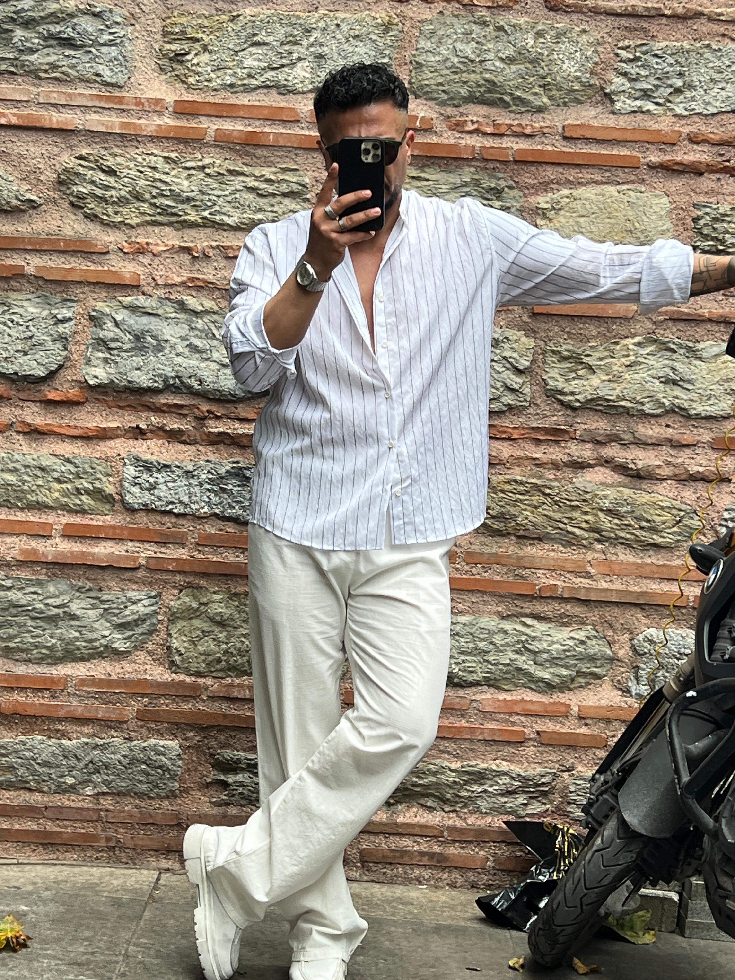 çizgili oversize gömlek