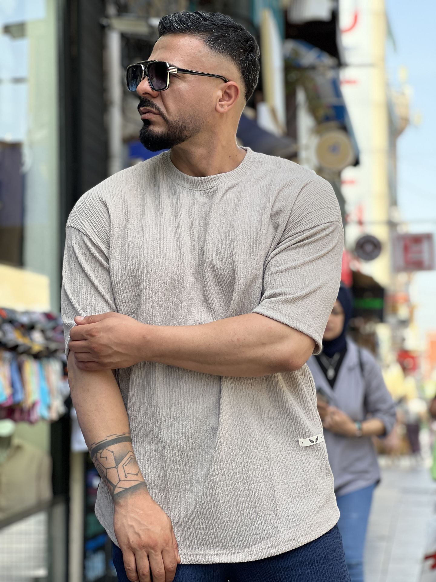 Oversize Damla Kumaş T-Shirt