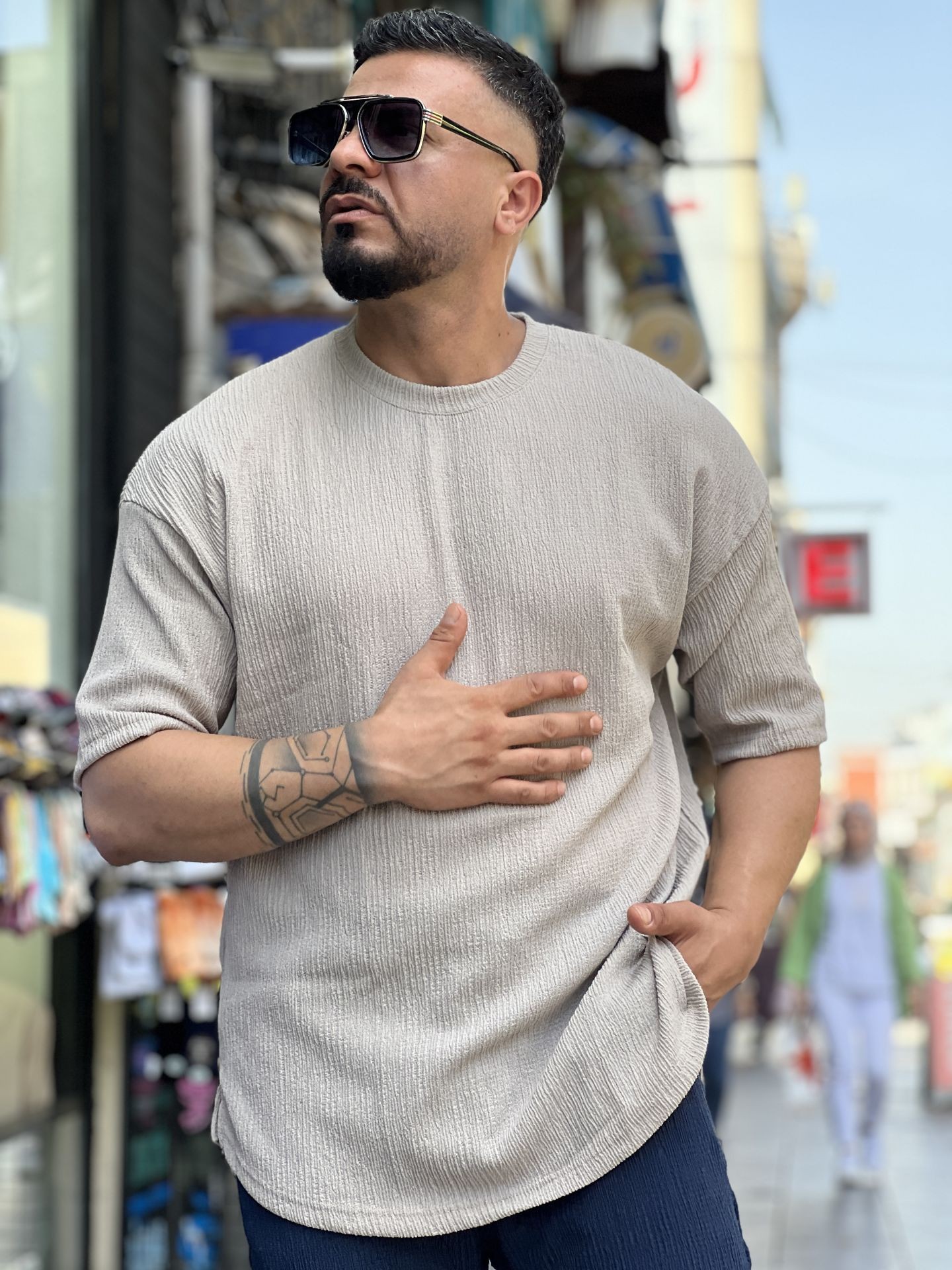 Oversize Damla Kumaş T-Shirt