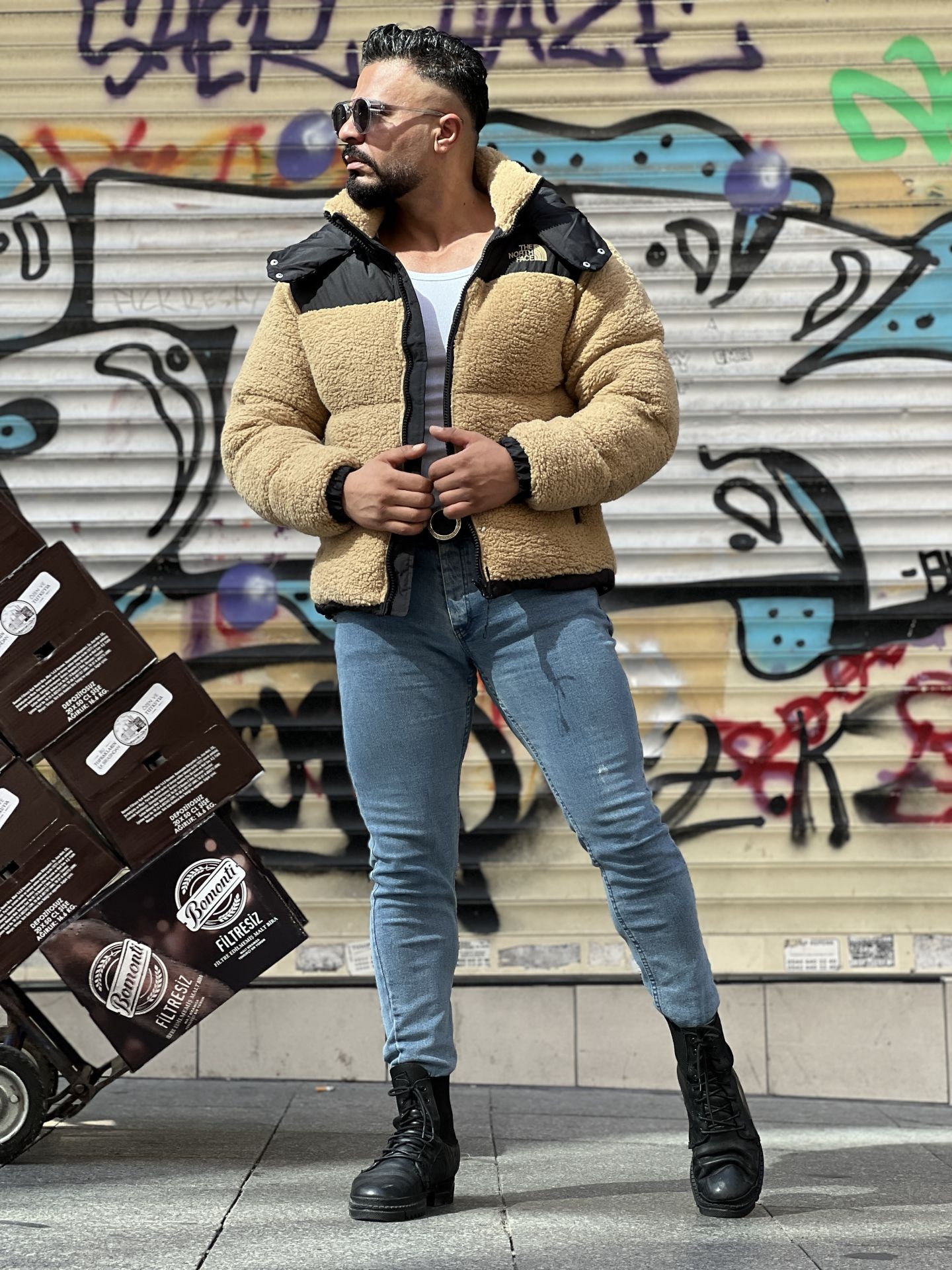 Yeni Sezon Kuzu Peluş Full Dolum Mont(Açık Kahve)