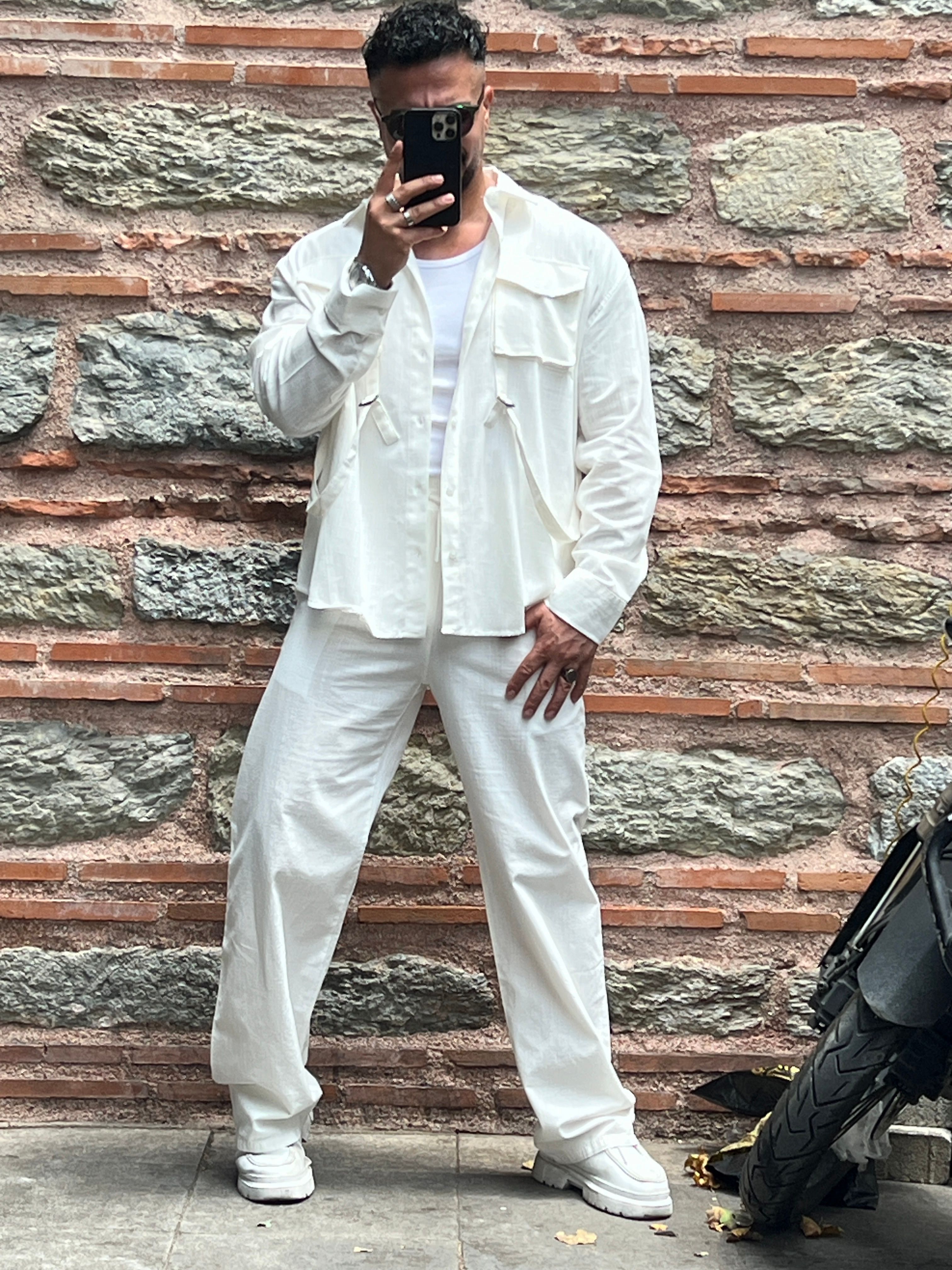 saf keten oversize ceket 