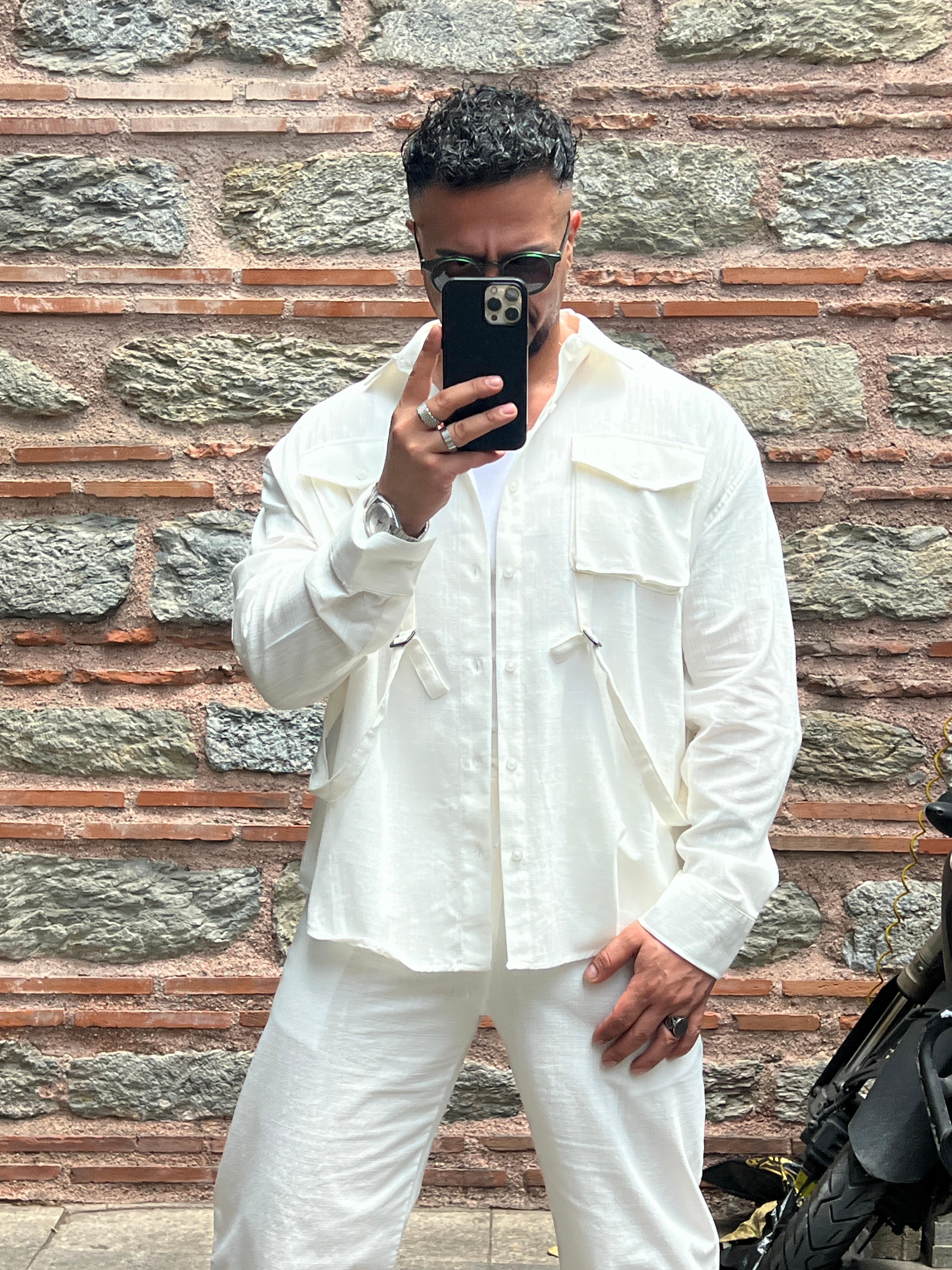 saf keten oversize ceket 