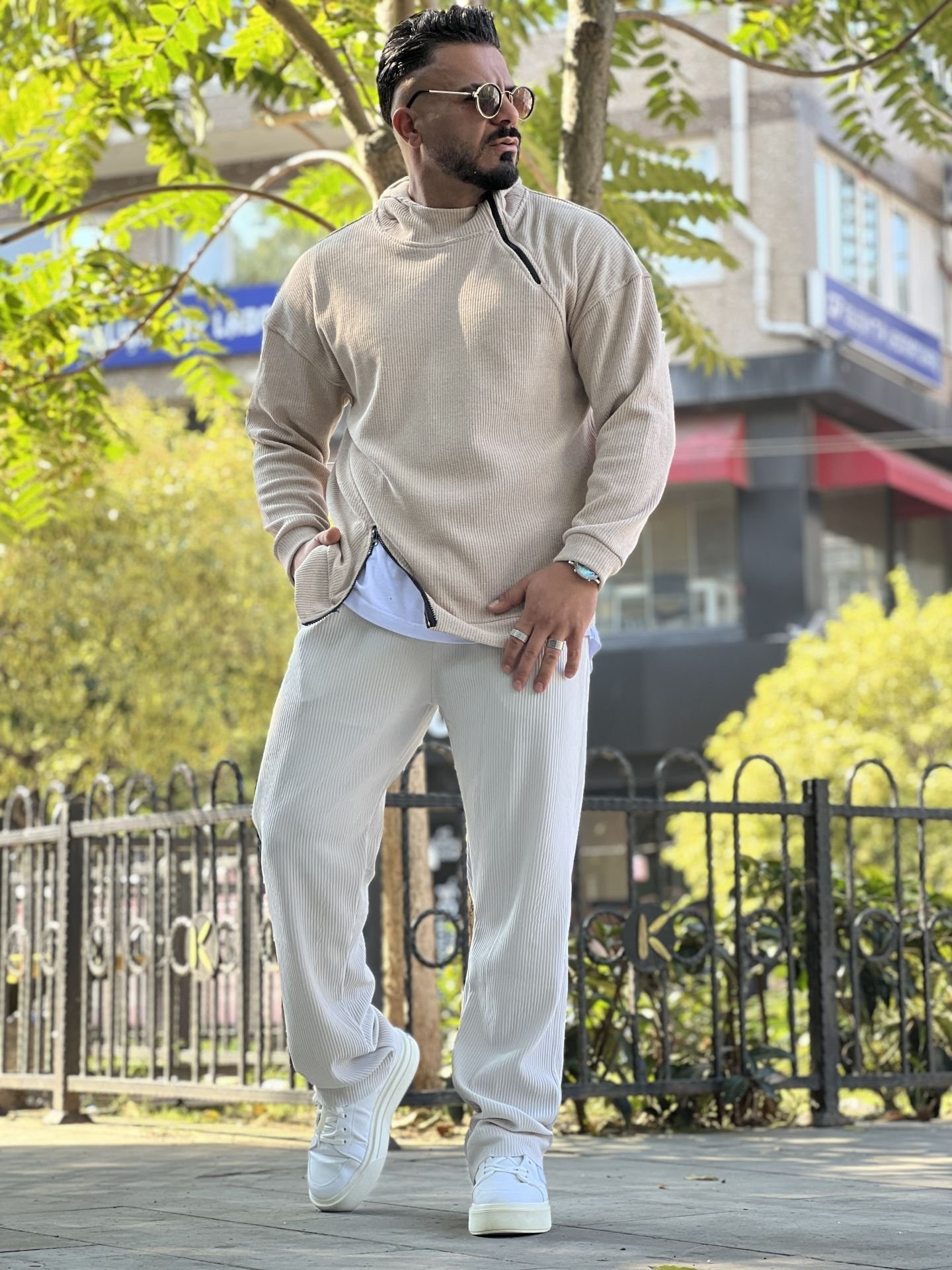 Waffle Kumaş Çift Fermuar Sweat