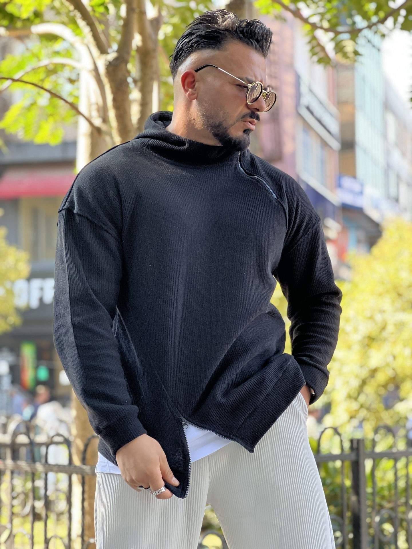Waffle Kumaş Çift Fermuar Sweat