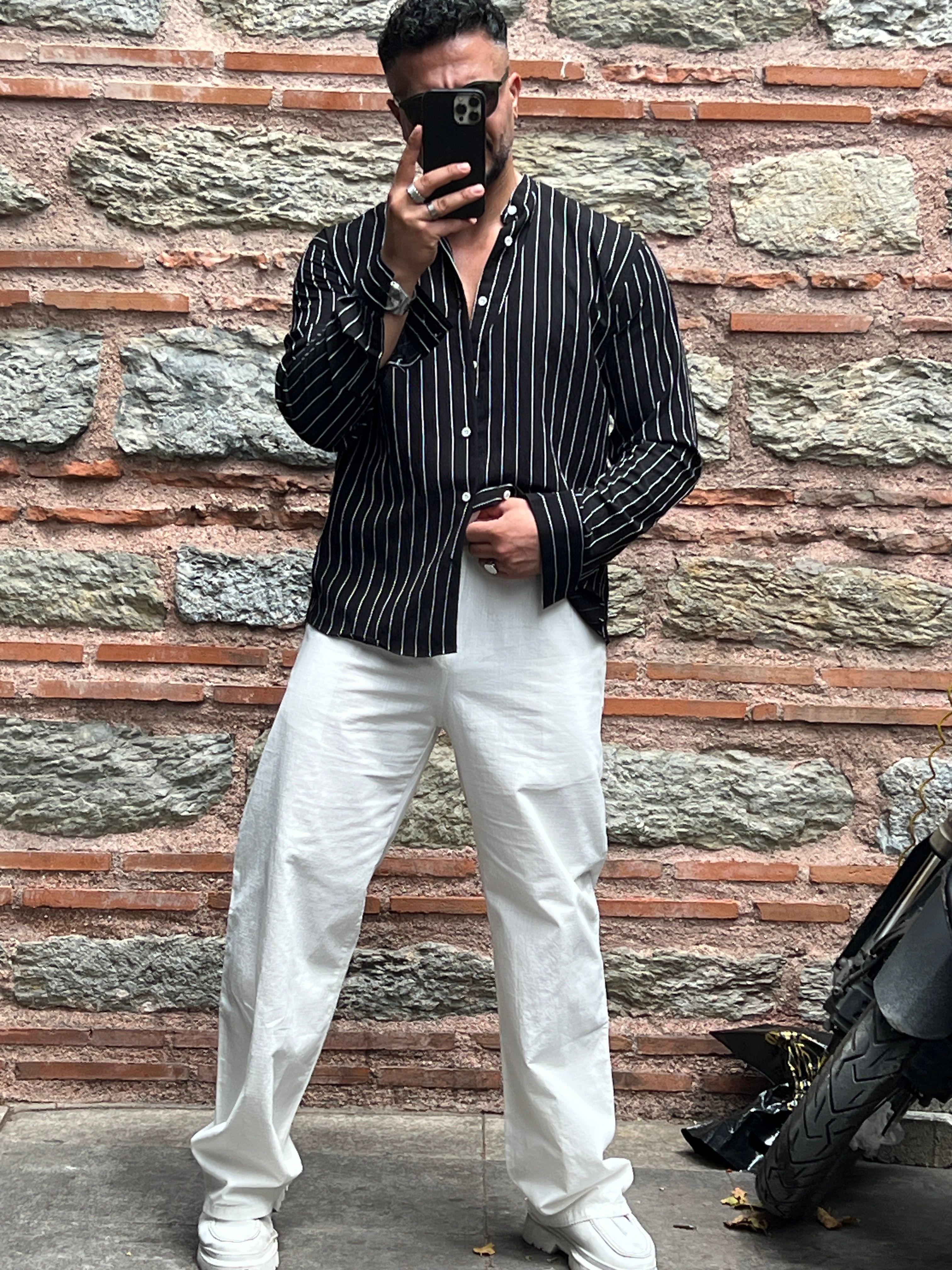 çizgili oversize gömlek 