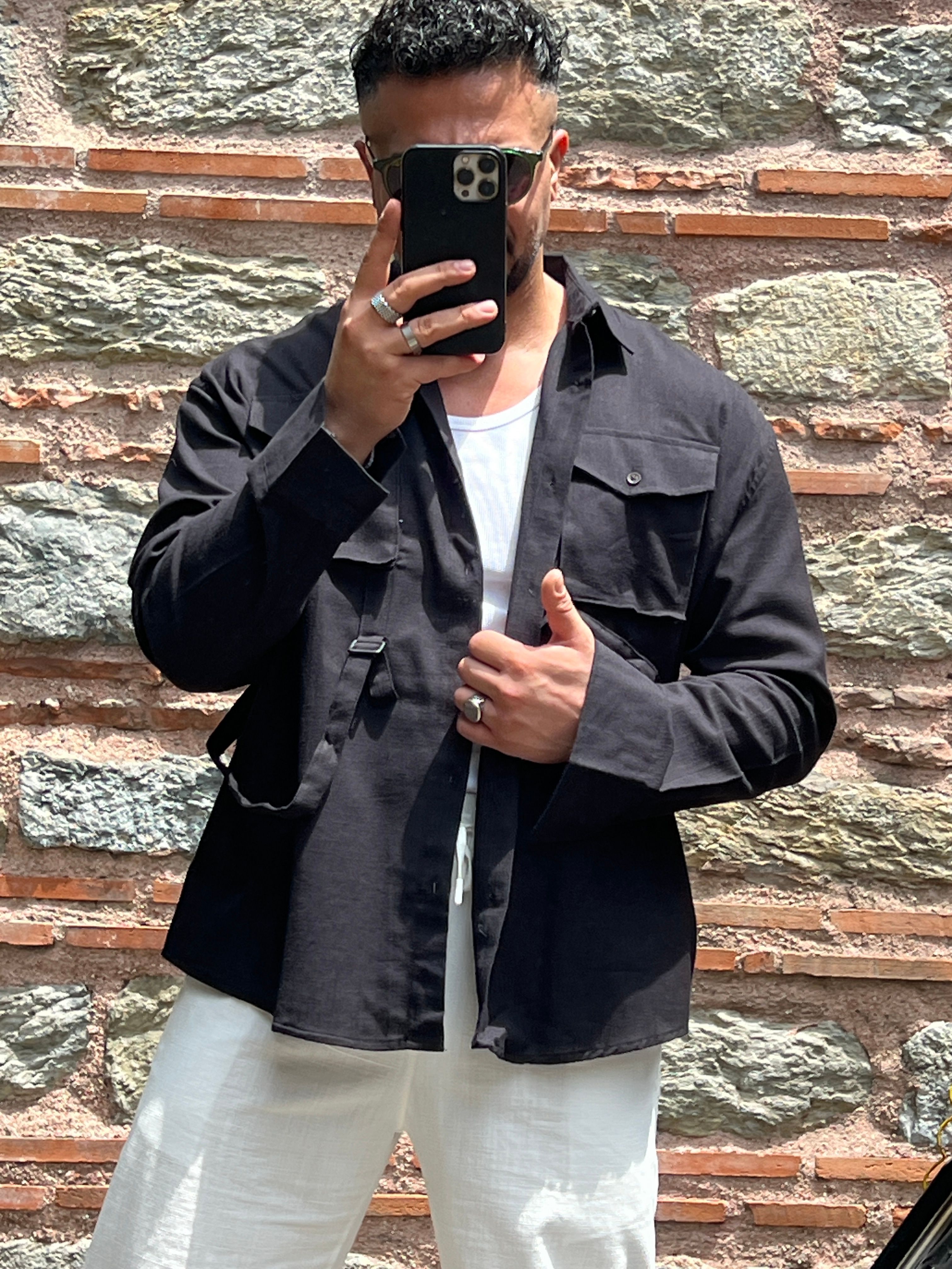 saf keten oversize ceket