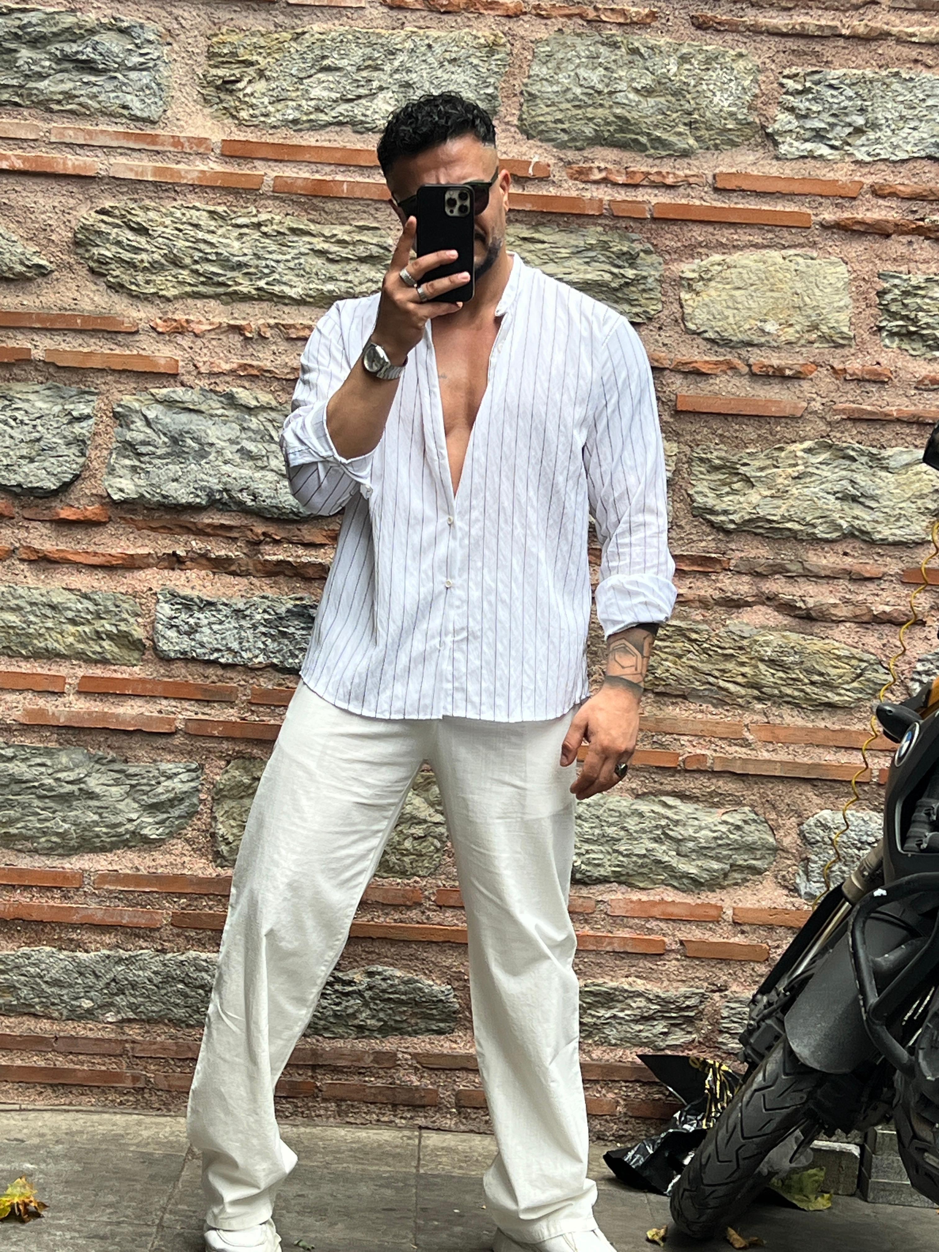 çizgili oversize gömlek