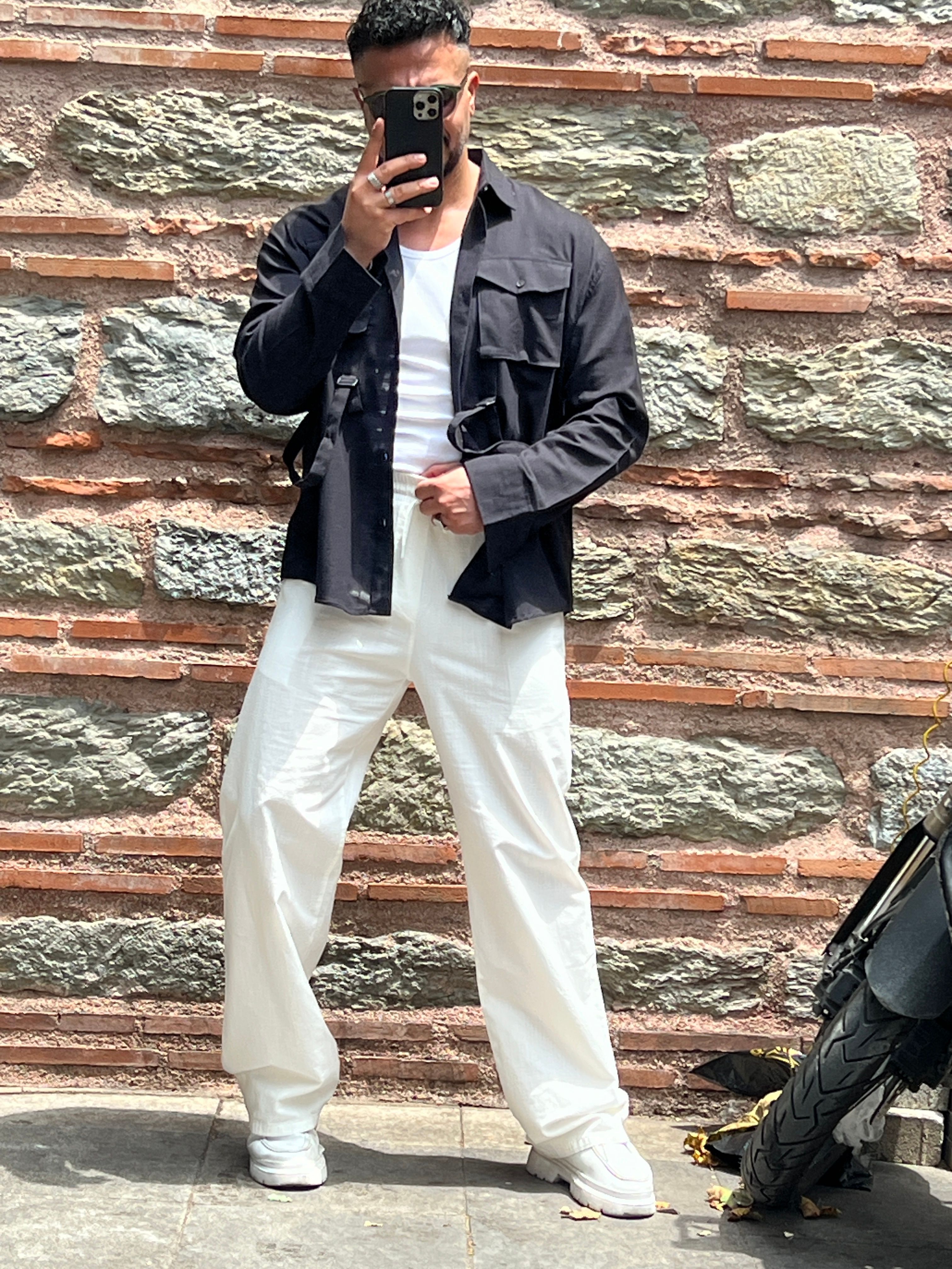 saf keten oversize ceket