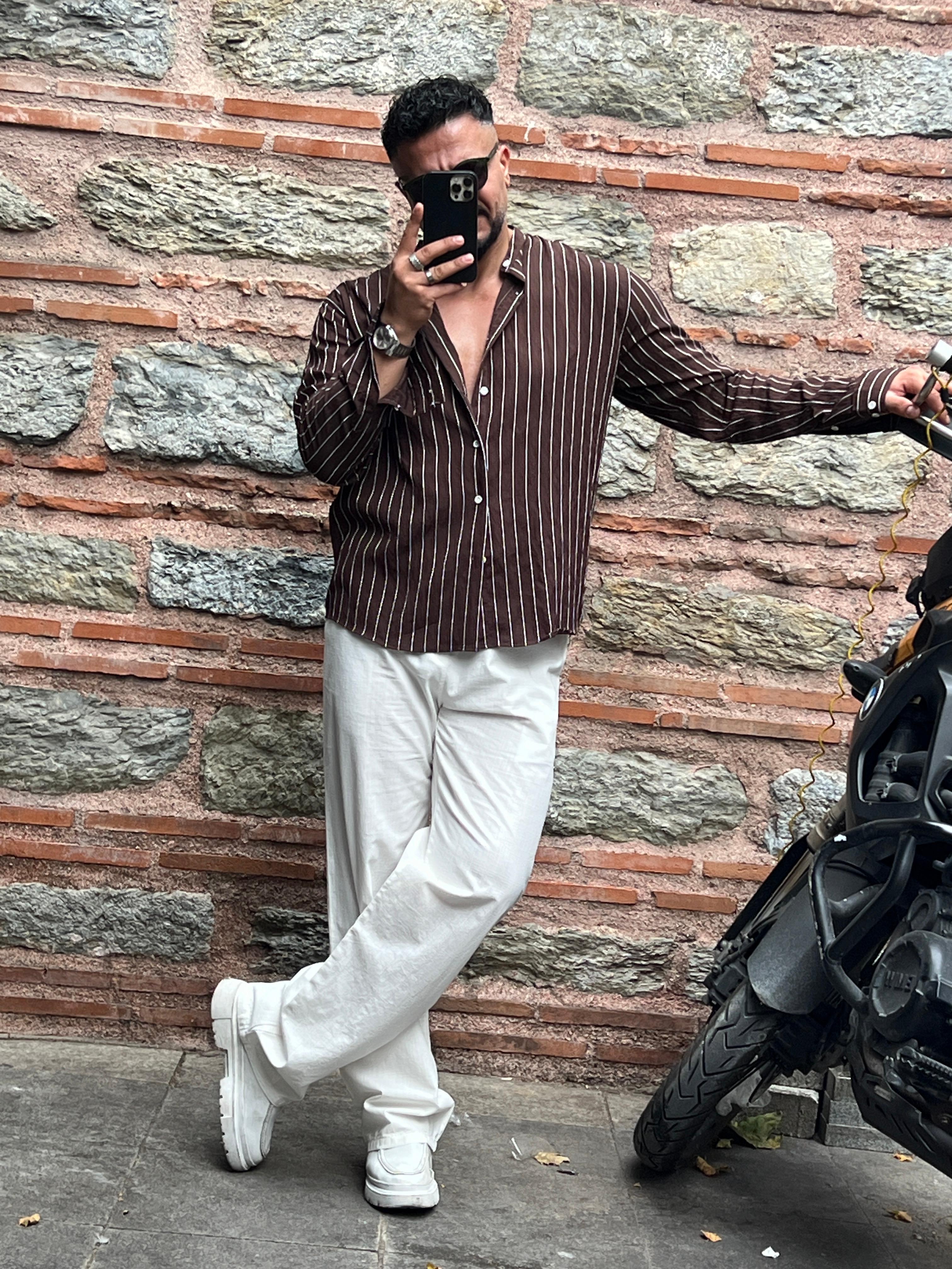 çizgili oversize gömlek