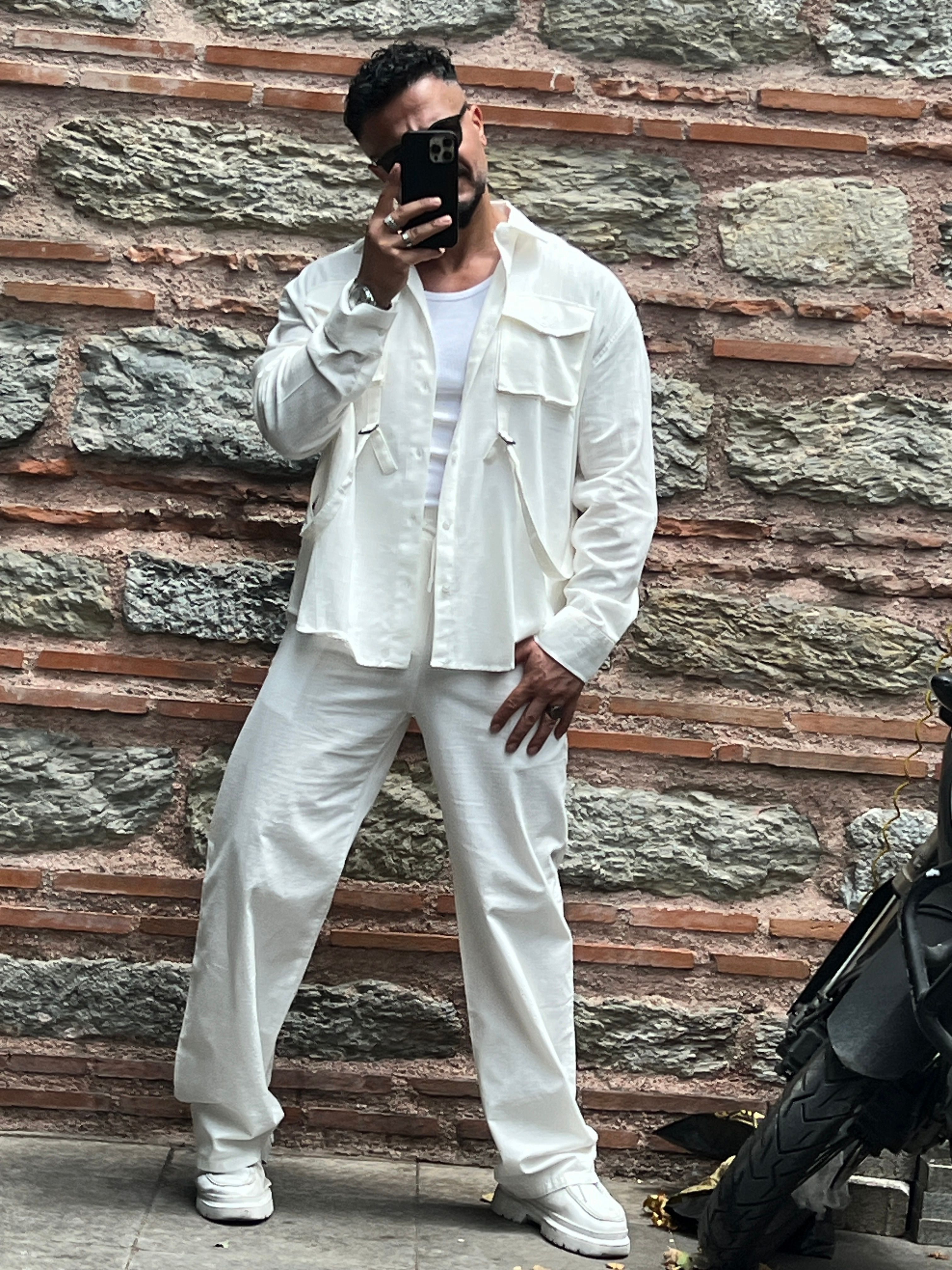 saf keten oversize ceket 