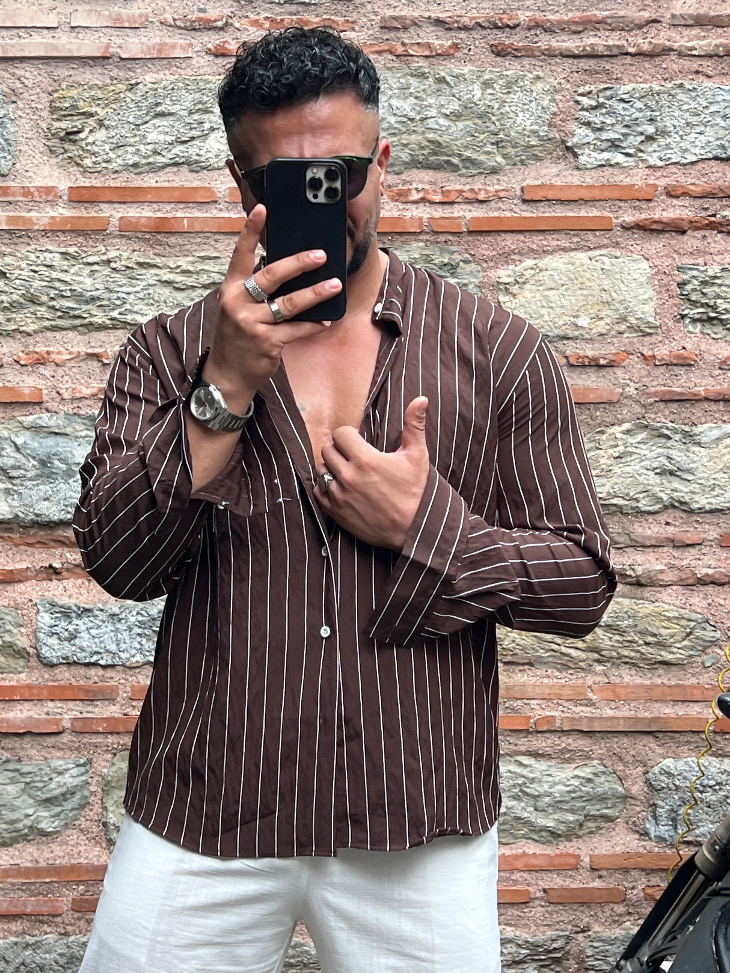 çizgili oversize gömlek