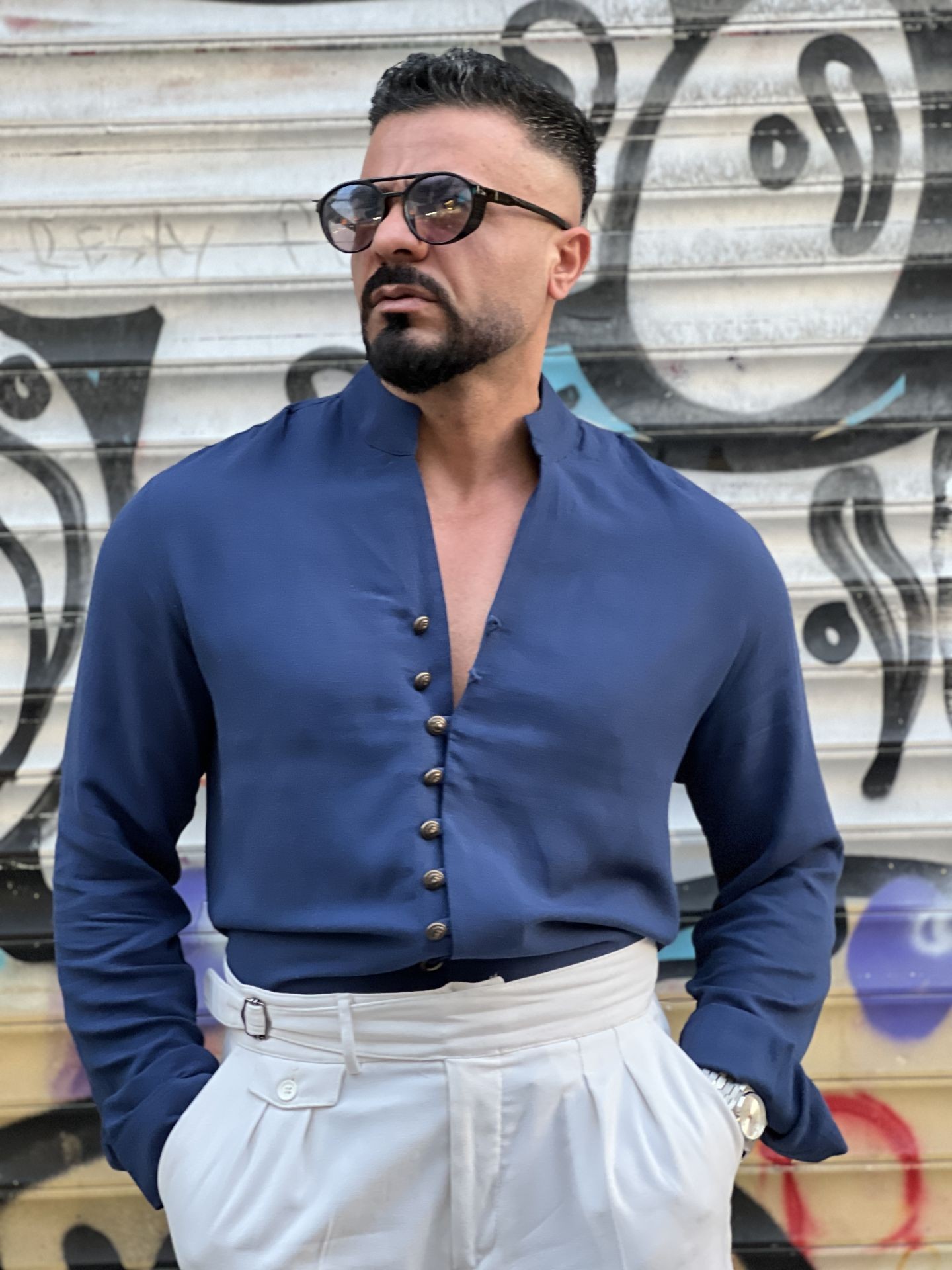 Özel Tasarım Bol Düme Keten Gömlek