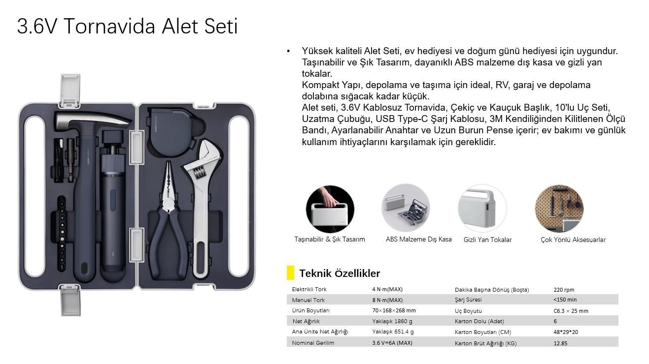 HOTO 3.6V Tornavida Alet Seti