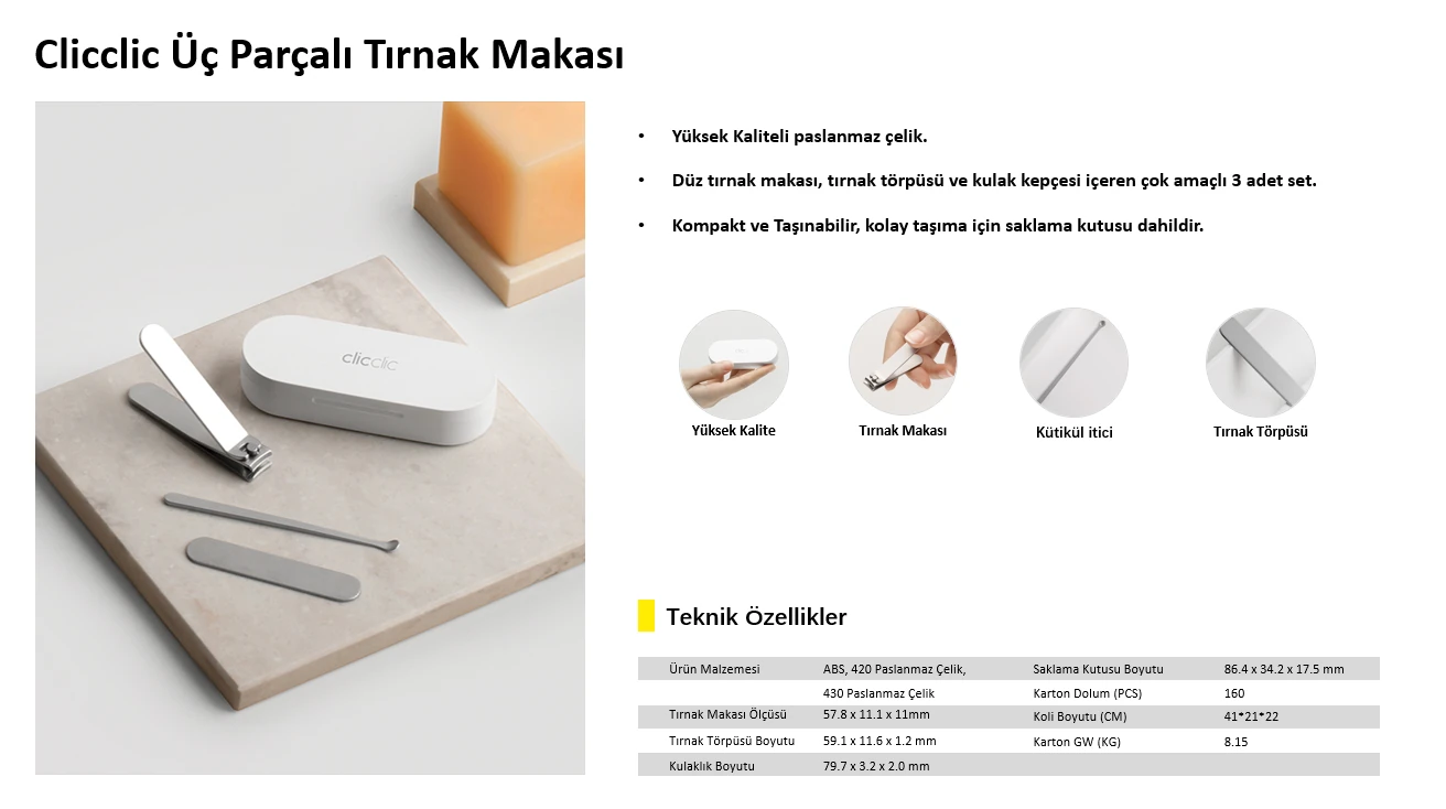 HOTO Clicclic 3 Parçalı Tırnak Makası Seti