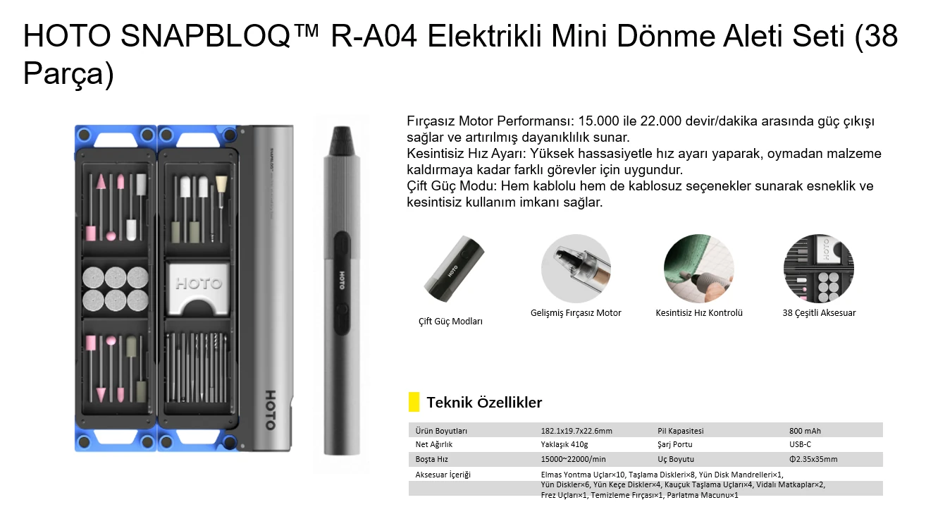 HOTO SNAPBLOQ™ R-A04 Elektrikli Mini Gravür & Hobi Alet Seti