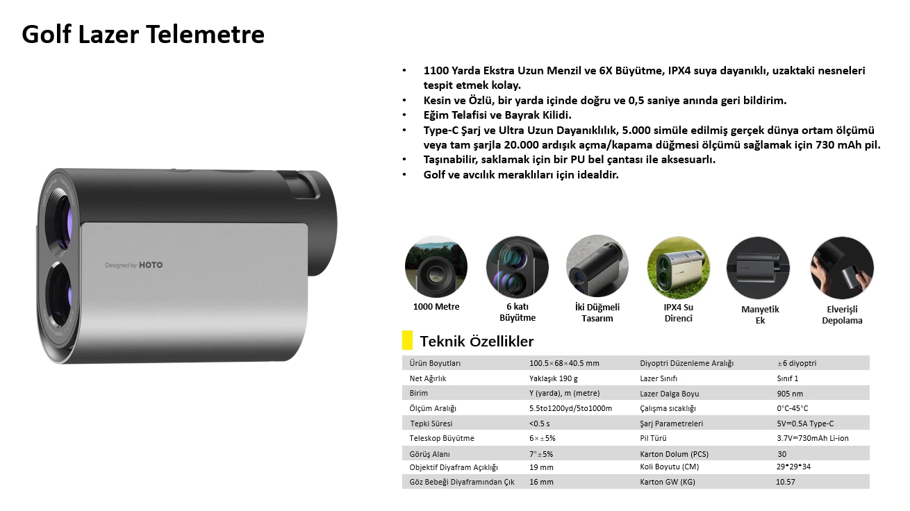 HOTO Golf Lazer Mesafe Ölçer
