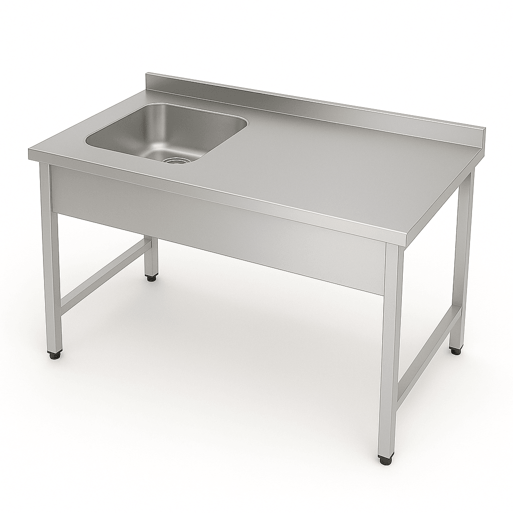 Paslanmaz Evyeli Tezgah - Taban Rafsız, Sol Yön (60cm Derinlik 430 Kalite)