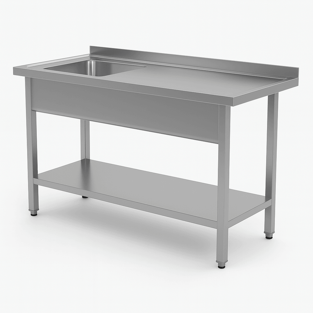 Paslanmaz Evyeli Tezgah - Taban Raflı, Sol Yön (70cm Derinlik 430 Kalite)