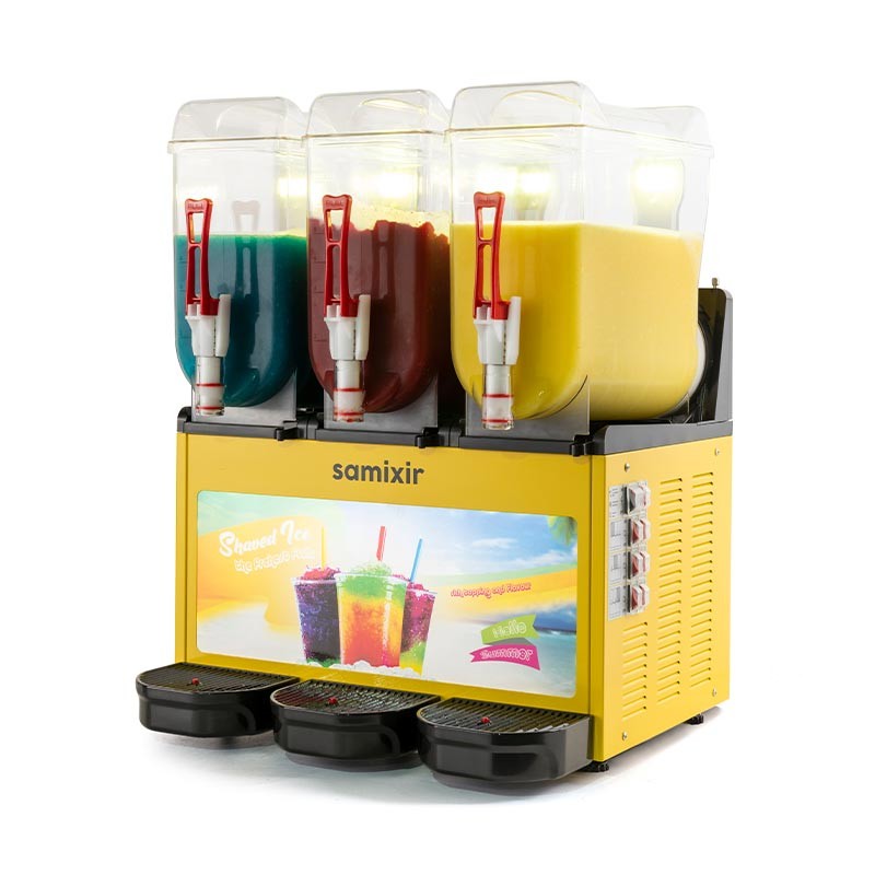 Samixir SLUSH36 Allure Triple Ice Slush Granita Milkshake ve Soğuk Meyve Suyu Dispenseri, 12+12+12 L - Sarı