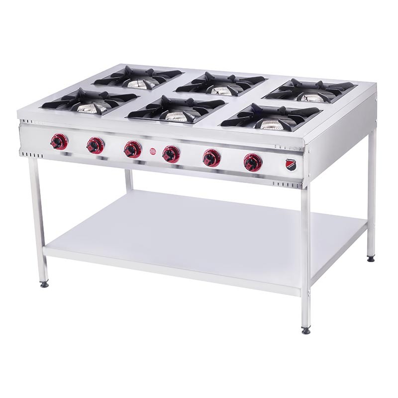 SilverInox Taban Raflı 6 Gözlü Midi Ocak, 130x90x85 cm, Doğalgazlı & Tüplü