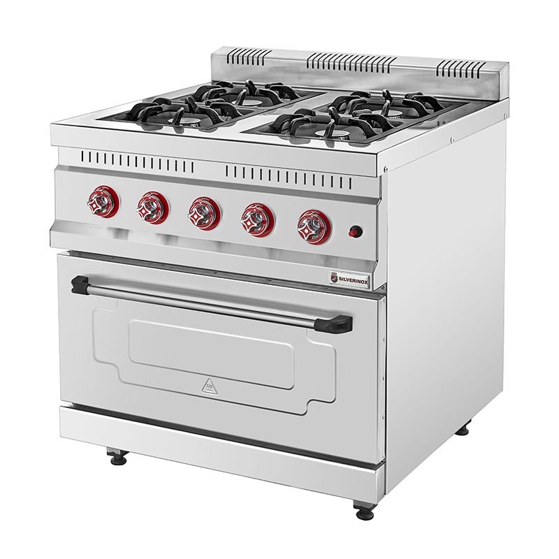 SilverInox 4 Gözlü Fırınlı Kuzine, 800x800x950 mm, Gazlı