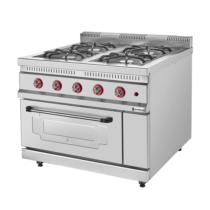SilverInox 4 Gözlü Fırınlı Kuzine, 1000x1000x950 mm, Gazlı