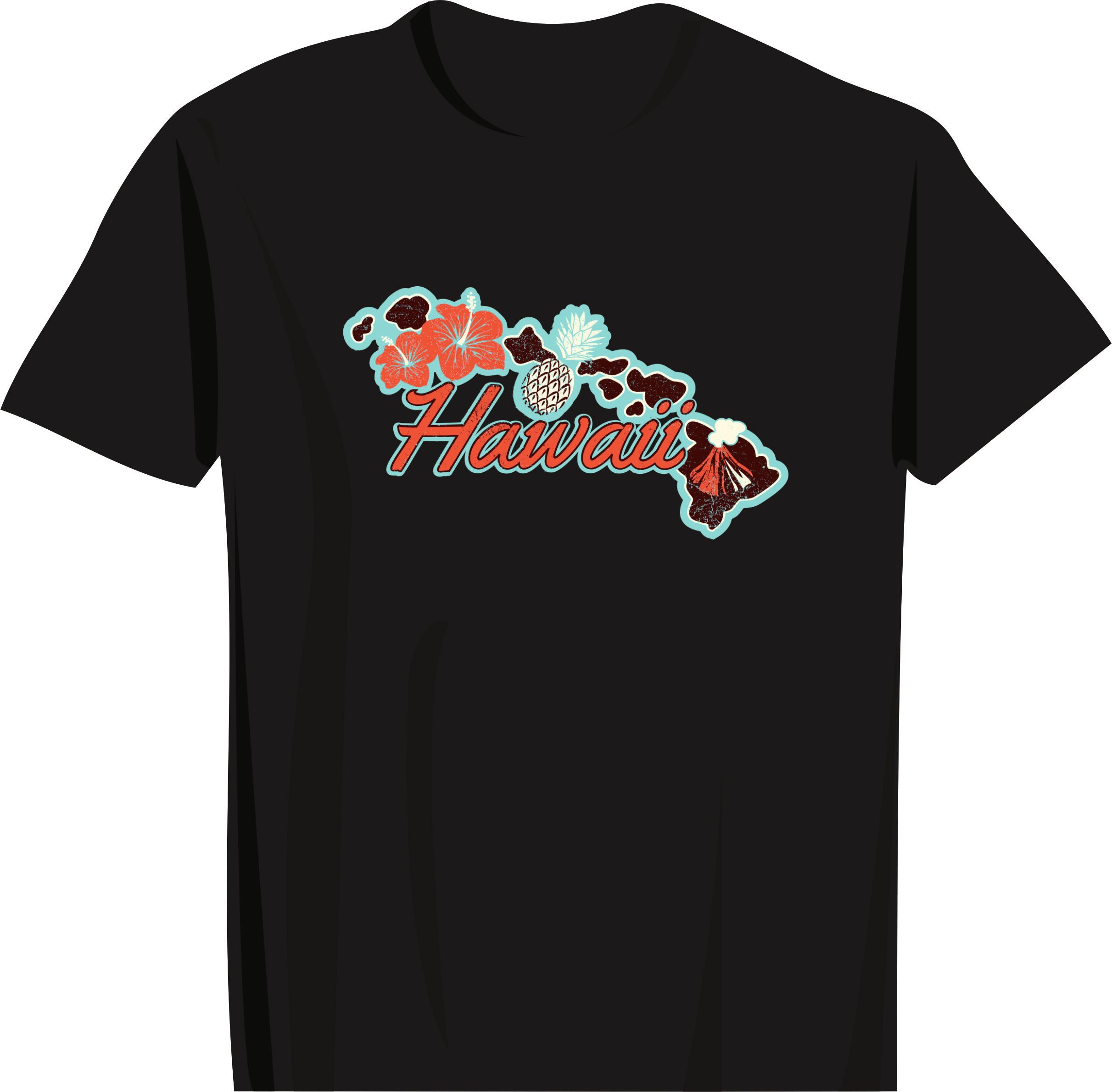 BASKILI T-SHIRT -Hawaii - Siyah