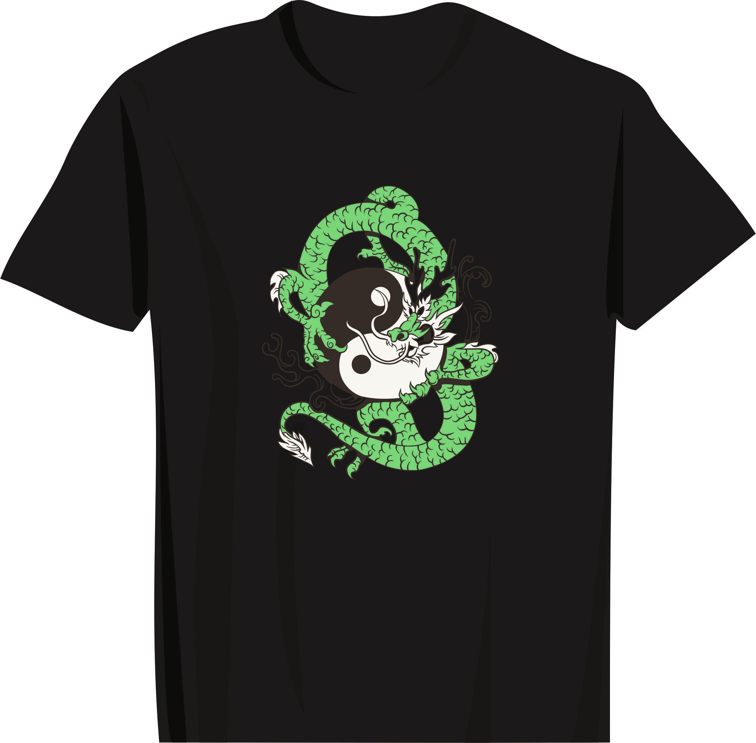 BASKILI T-SHIRT - EJDERHA - Siyah