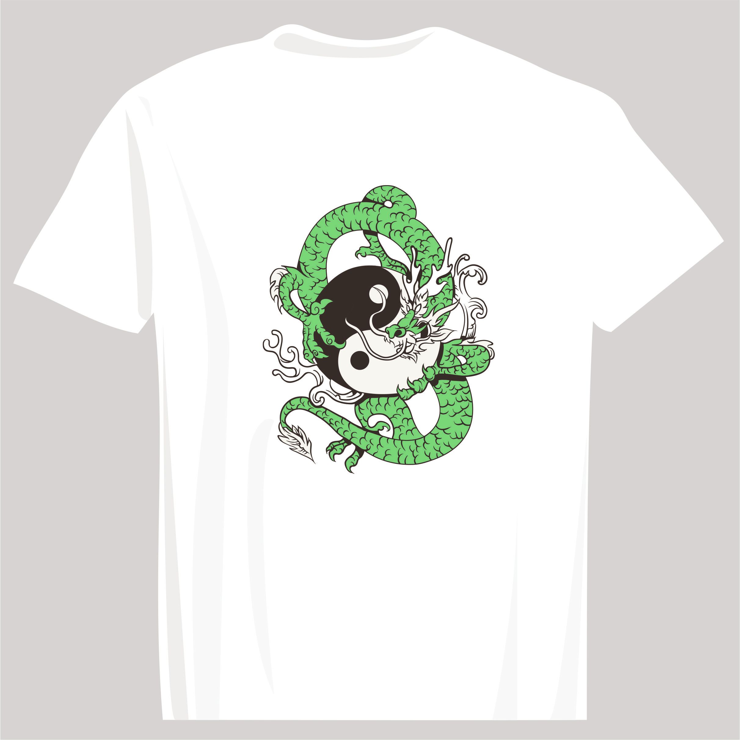 BASKILI T-SHIRT - EJDERHA - Beyaz