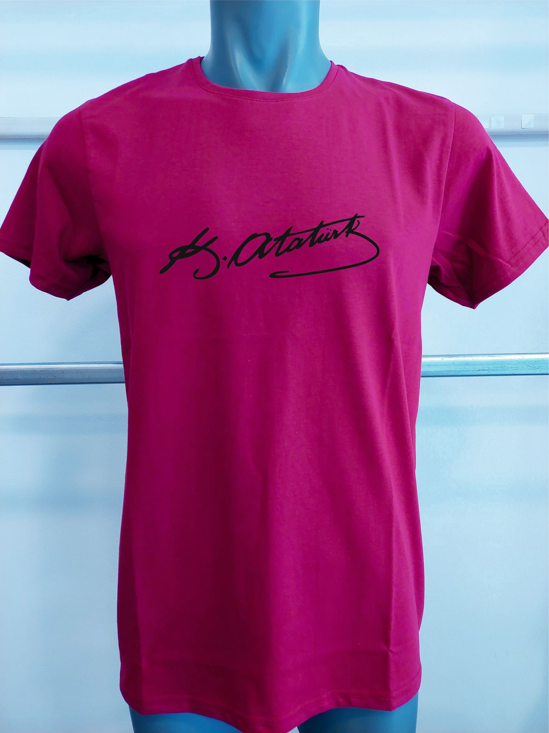 BASKILI T-SHIRT-ATATÜRK İMZASI - Bordo