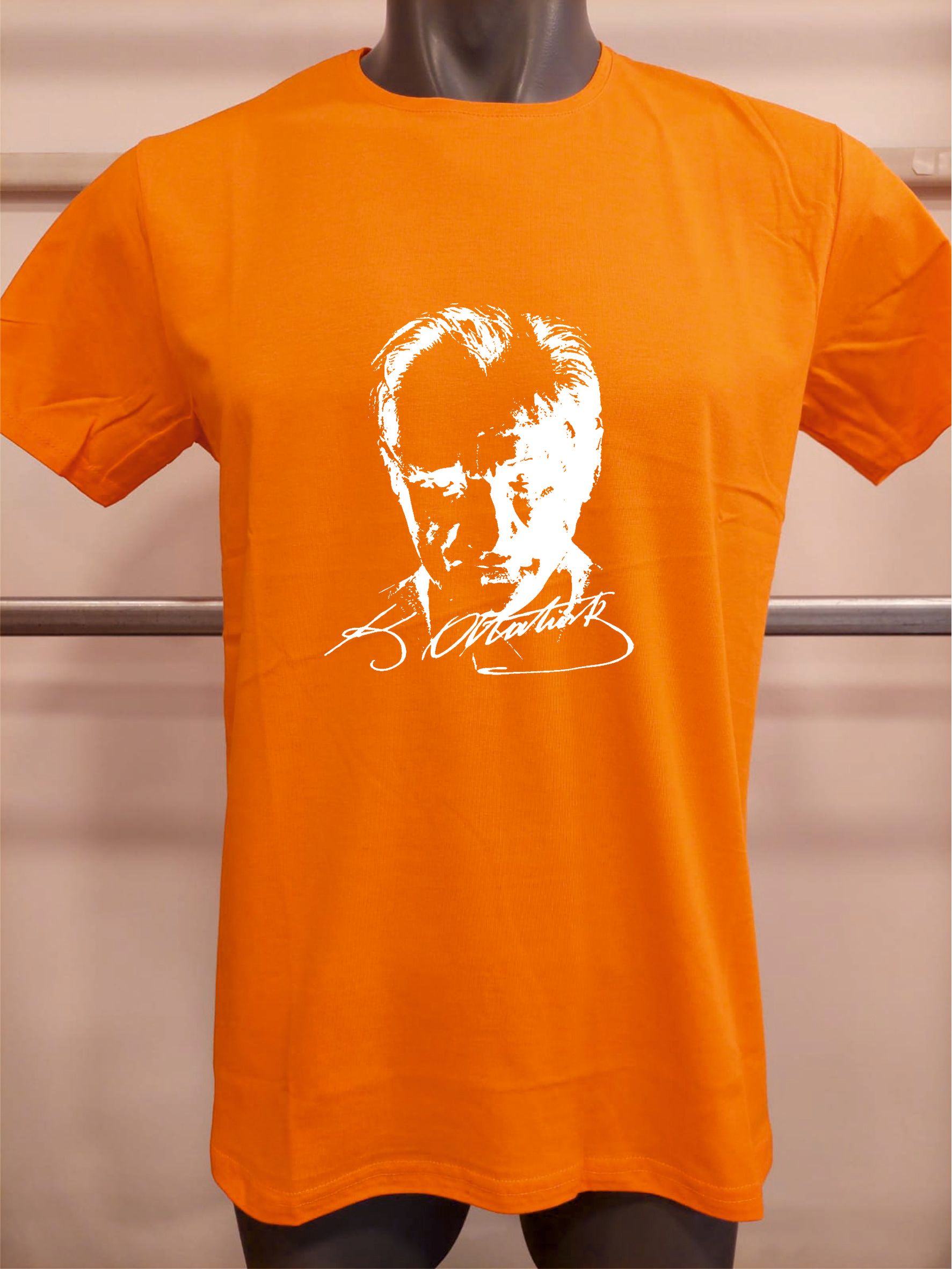 BASKILI T-SHIRT-Atatürk - Turuncu