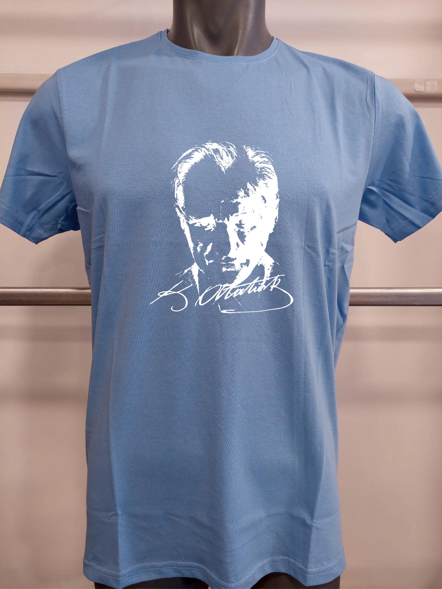 BASKILI T-SHIRT-Atatürk - mavi