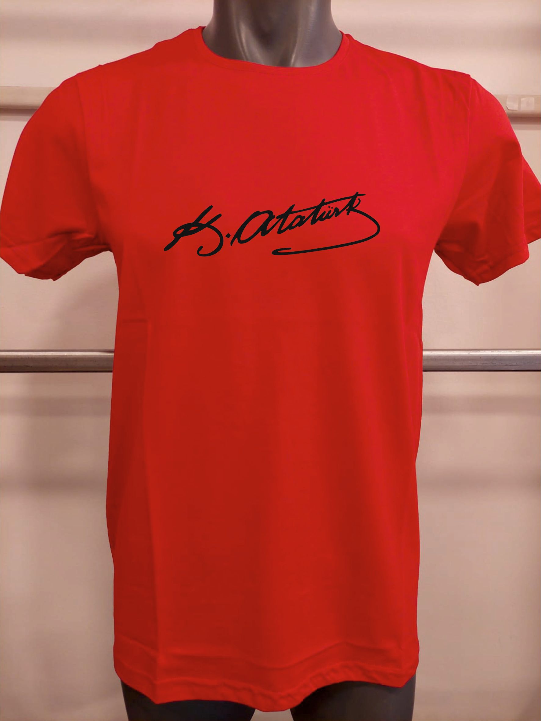 BASKILI T-SHIRT-ATATÜRK İMZASI - Kırmızı