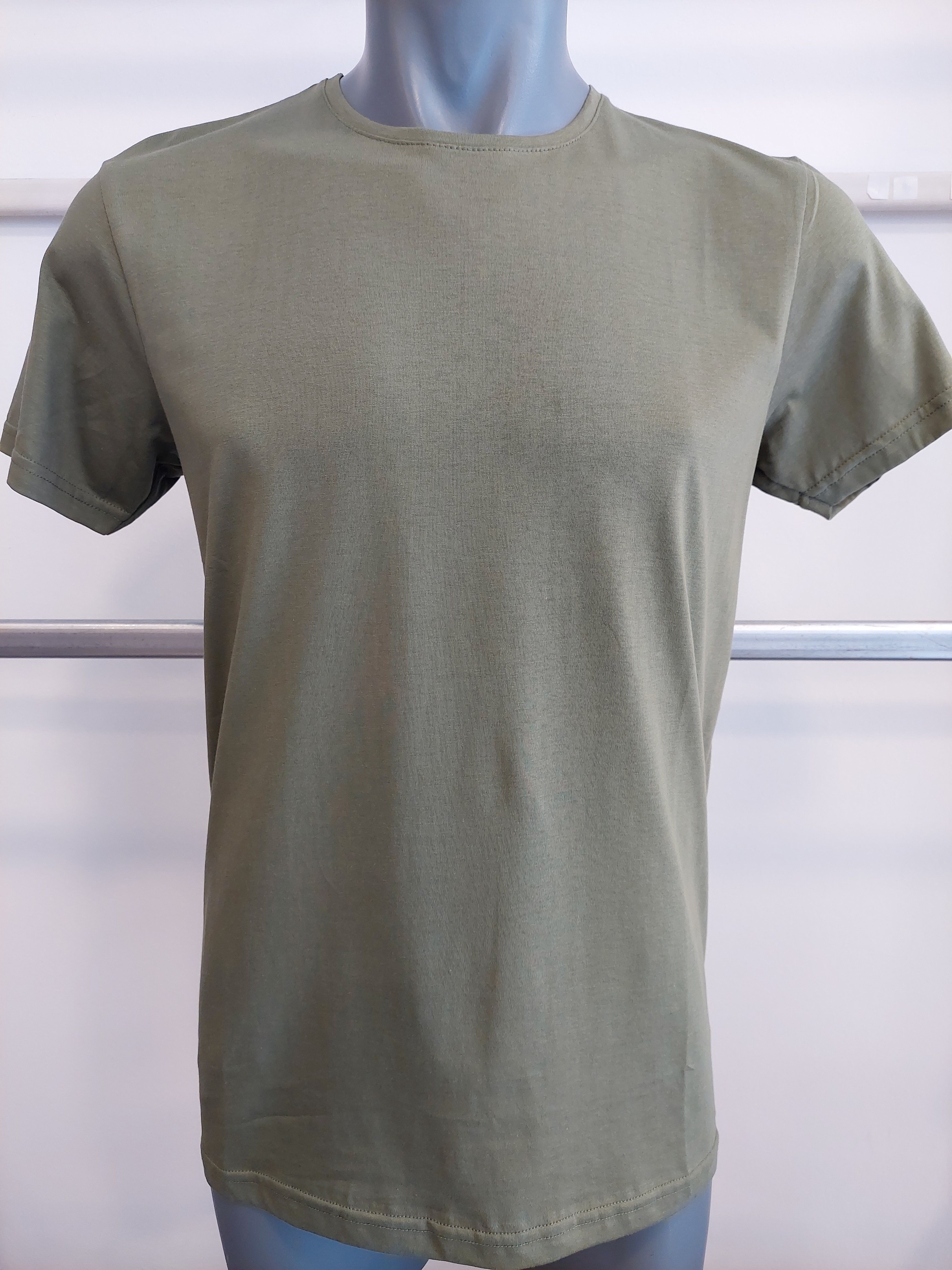 SIFIR YAKA PAMUKLU T-SHIRT - haki