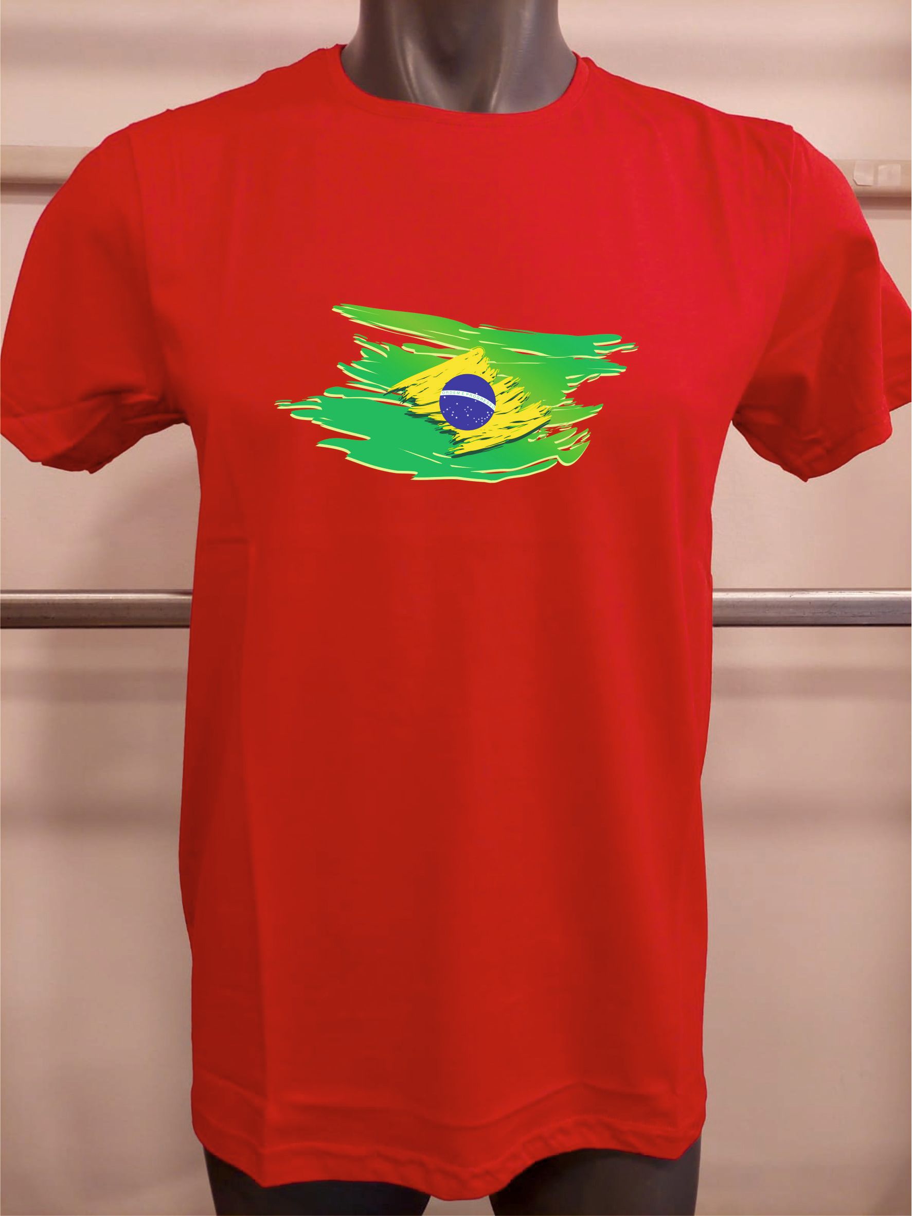 BASKILI T-SHIRT - BRASIL-Brezilya - Kırmızı