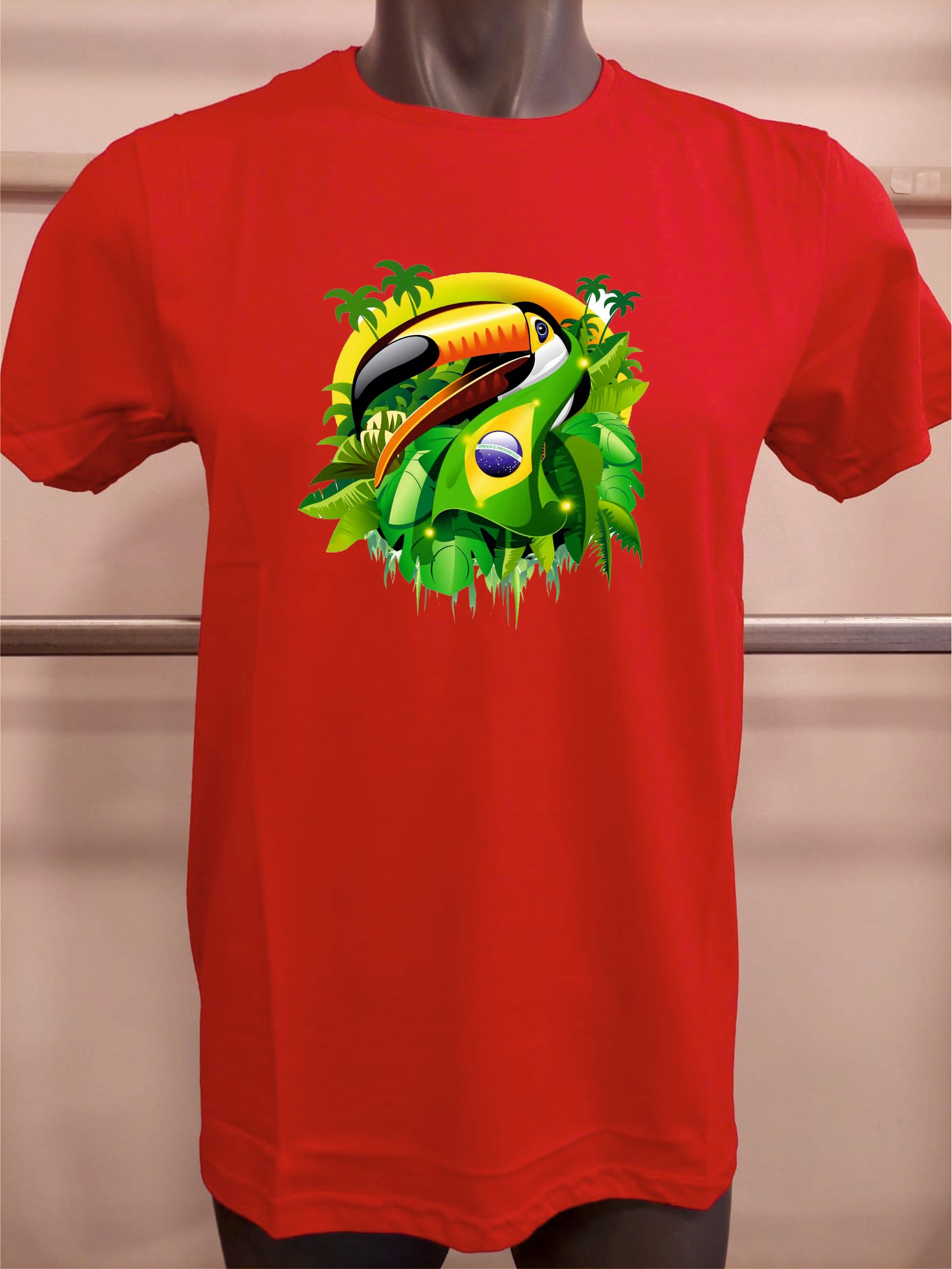 BASKILI T-SHIRT - BRASIL-Brezilya - Kırmızı